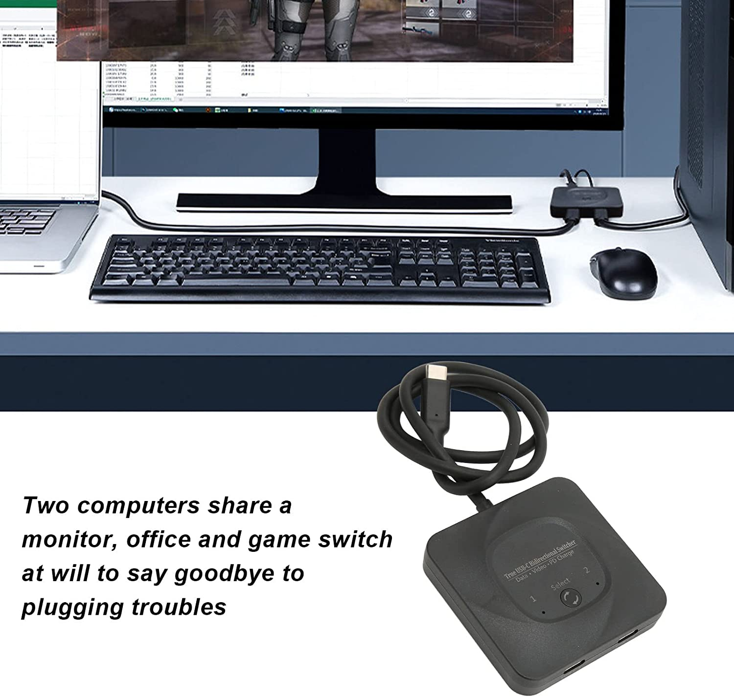 USB C Switch, 2 in 1 Output USB Type C 8K 60Hz HD USB 3.1 C Gen 2 Cable for Video Bi Direction 8K, 10Gbps Data Transfer Splitter Converter image number 6