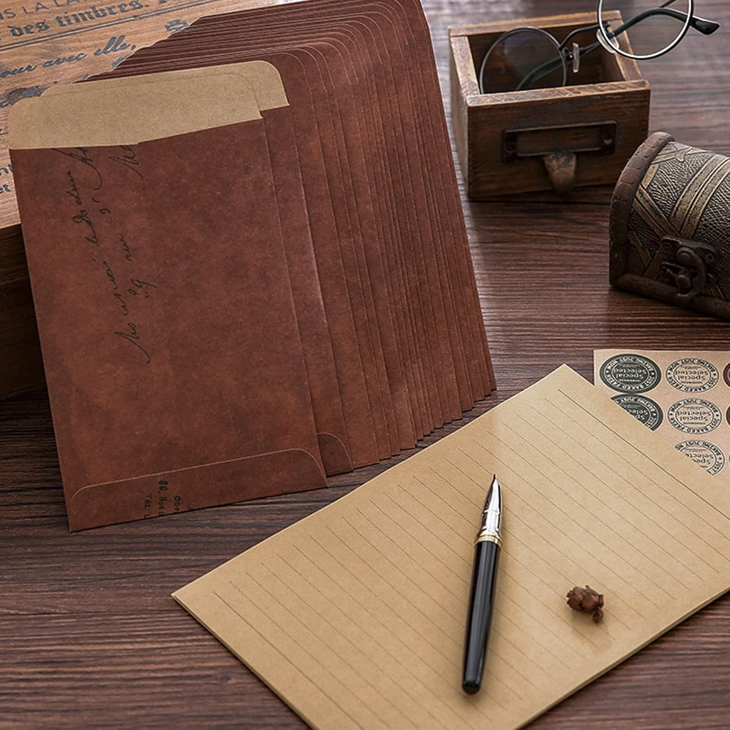 Vintage Letter Writing Sets, 32 Sheets Letter Paper A5 Lined, 10 Pcs Envelopes and One Sheet Sticker, Stationery Paper for Wedding Birthday Party Invitations Easter Christmas image number 2