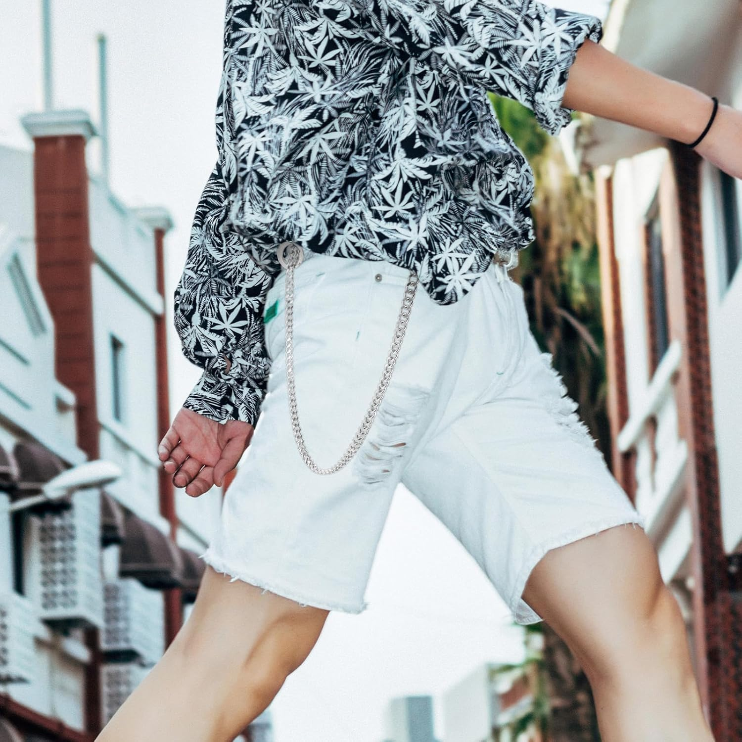 Wallet Chain Heavy Duty Pocket Keychain 23 Inch with 5 Keyrings Punk Trousers Pants Chain for Pants Keys Belt Goth Accessories (Silver)