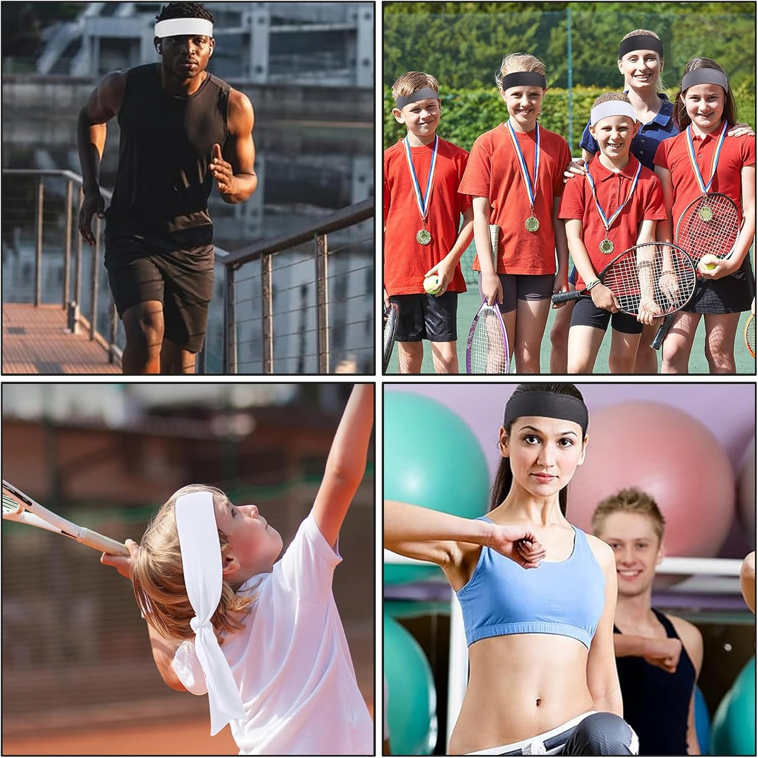 3 Pack Adjustable Sports Headbands for Men & Women - Sweat Absorption Tie Back Sweatbands for Basketball, Running, Tennis, and More image number 2