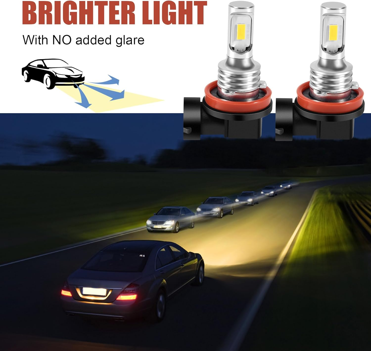 H11 H8 H16 80W 4000LM 3000K Yellow LED Fog Lights Conversion Bulbs Kit, 500064112 image number 1