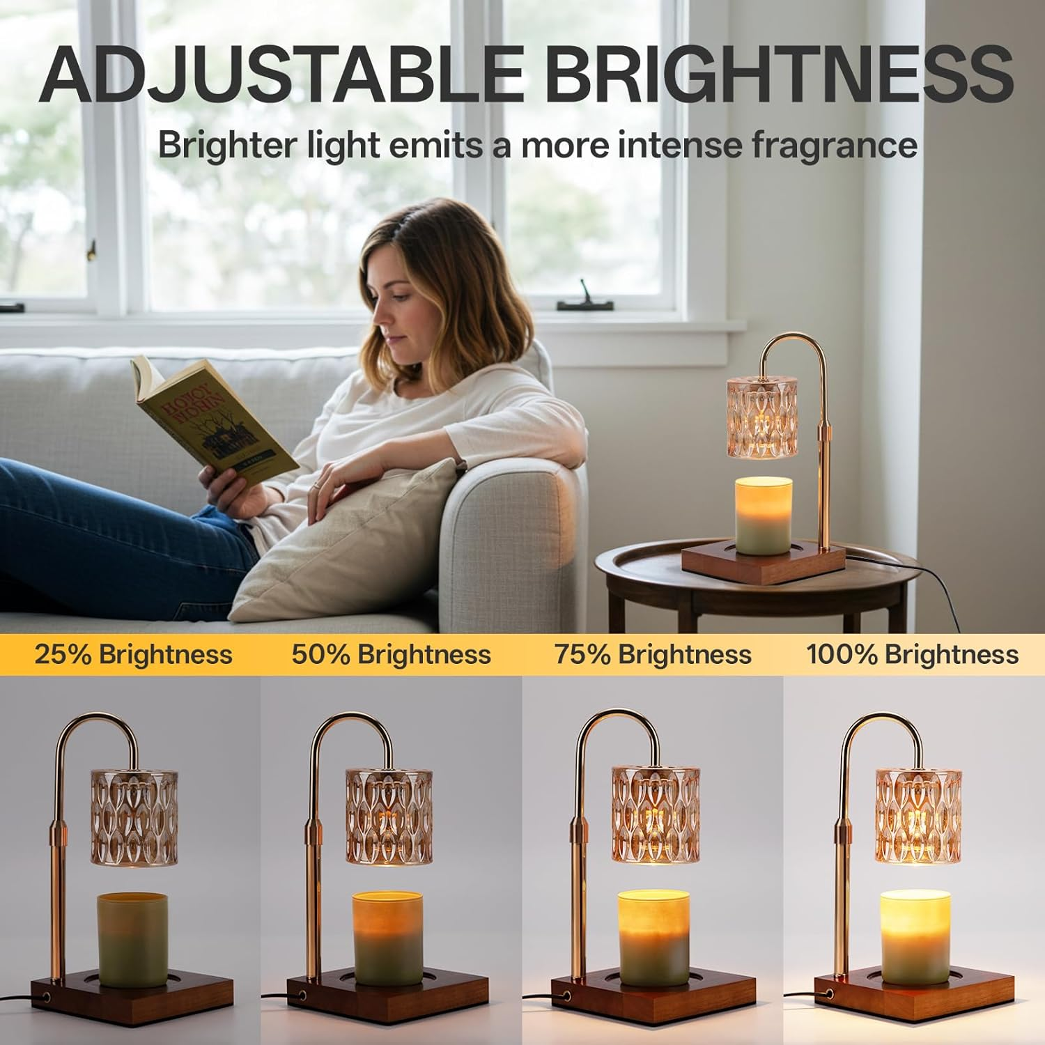 Aubeco Candle Warmer Lamp, Electric Wax Melt Table Lamps with Timer and Dimmer, Adjustable Height, with 2 Bulbs, for Scented Jar Candles, Home Decor image number 3