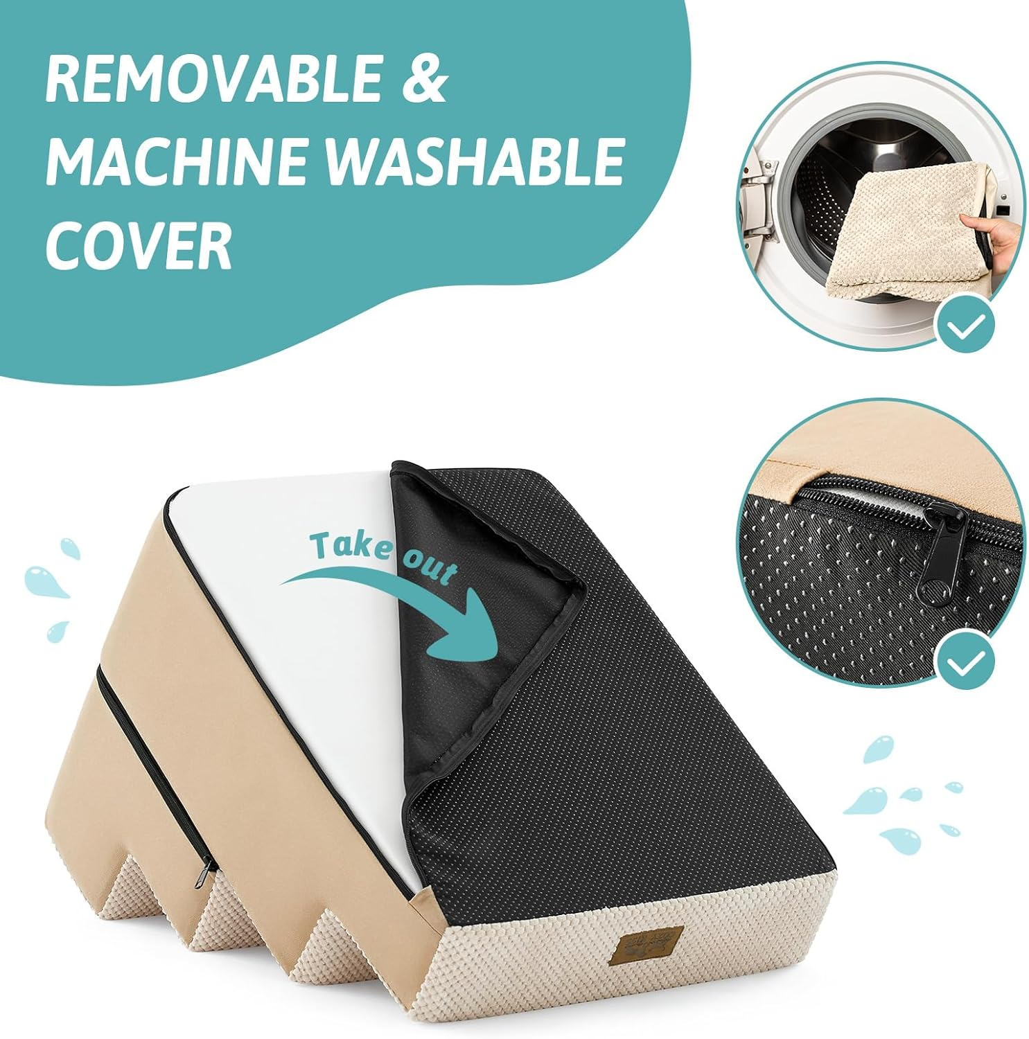 Cozy KISS 4 Tier Removable Pet Stairs, 15.7X23.6X17.7 Inch, Beige - Gray image number 7