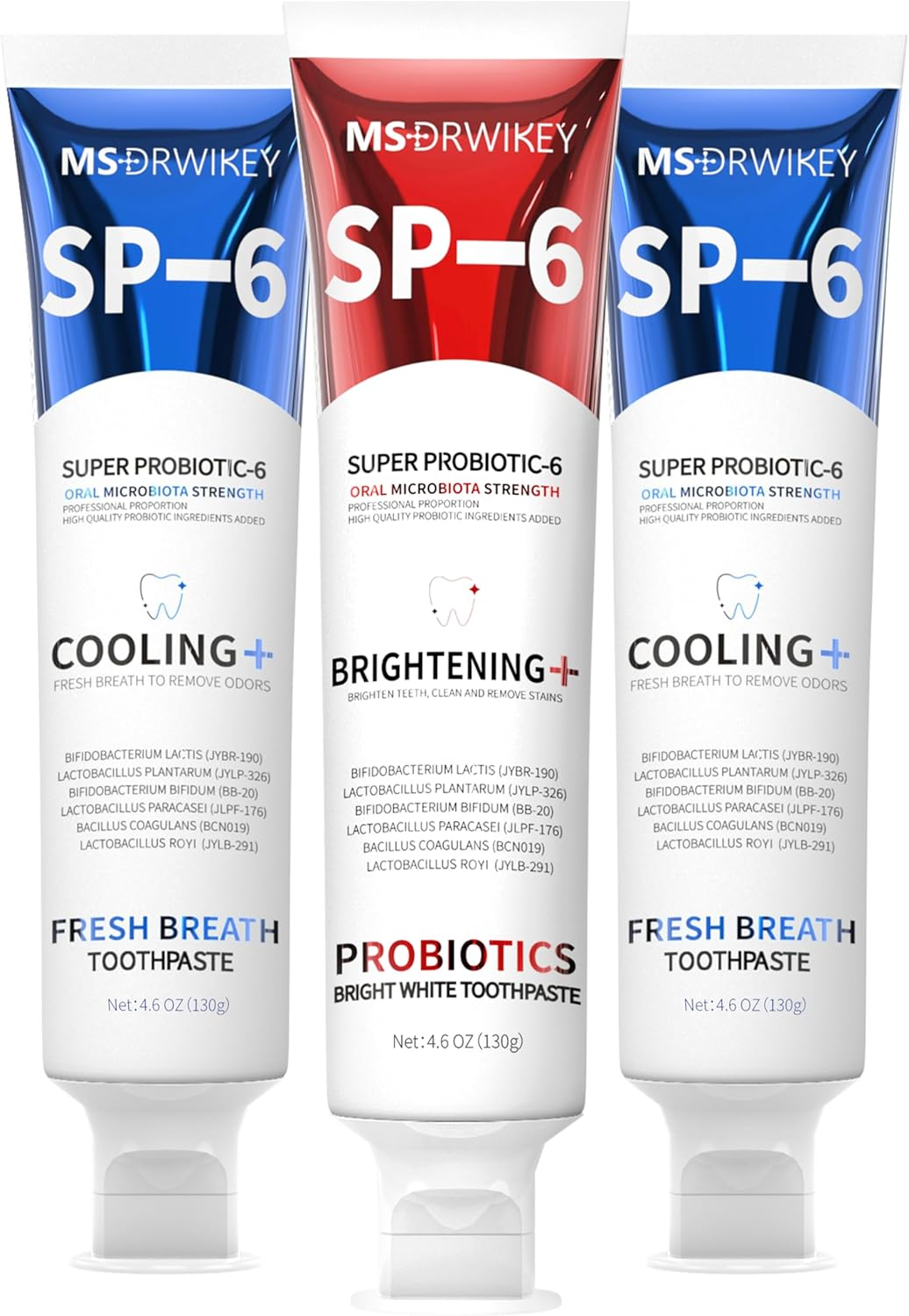 MSDRWIKEY 7Pro Popping Bead Whitening Toothpaste (2Pcs) + SP-6 Cooling Toothpaste (1Pc) &ndash; 3-Pack Powerful Whitening & Long-Lasting Fresh Breath with 7 Probiotics for Healthy Oral Care