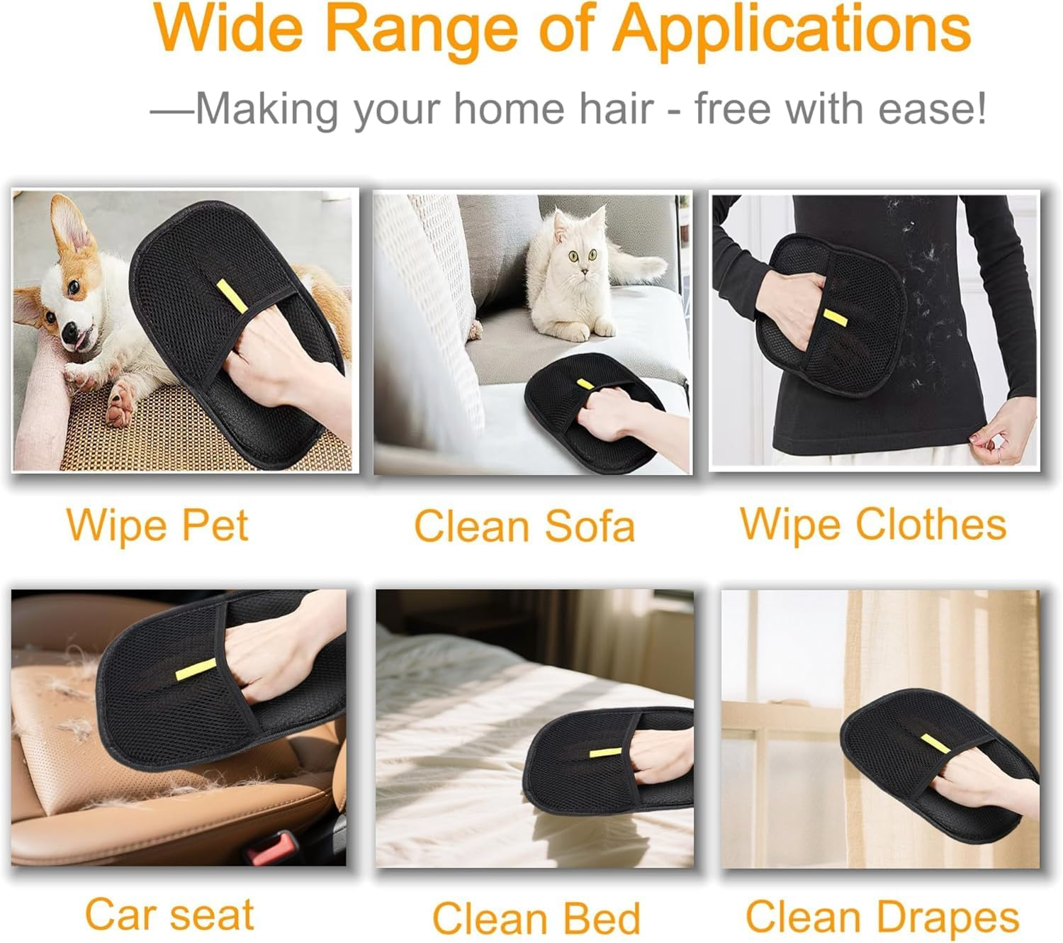 Upgraded Pet Hair Removal Gloves (2 Pack) - Electrostatic Dog & Cat Hair Remover for Furniture, Couch, Car Seats, Laundry - Reusable Grooming & Cleaning Gloves