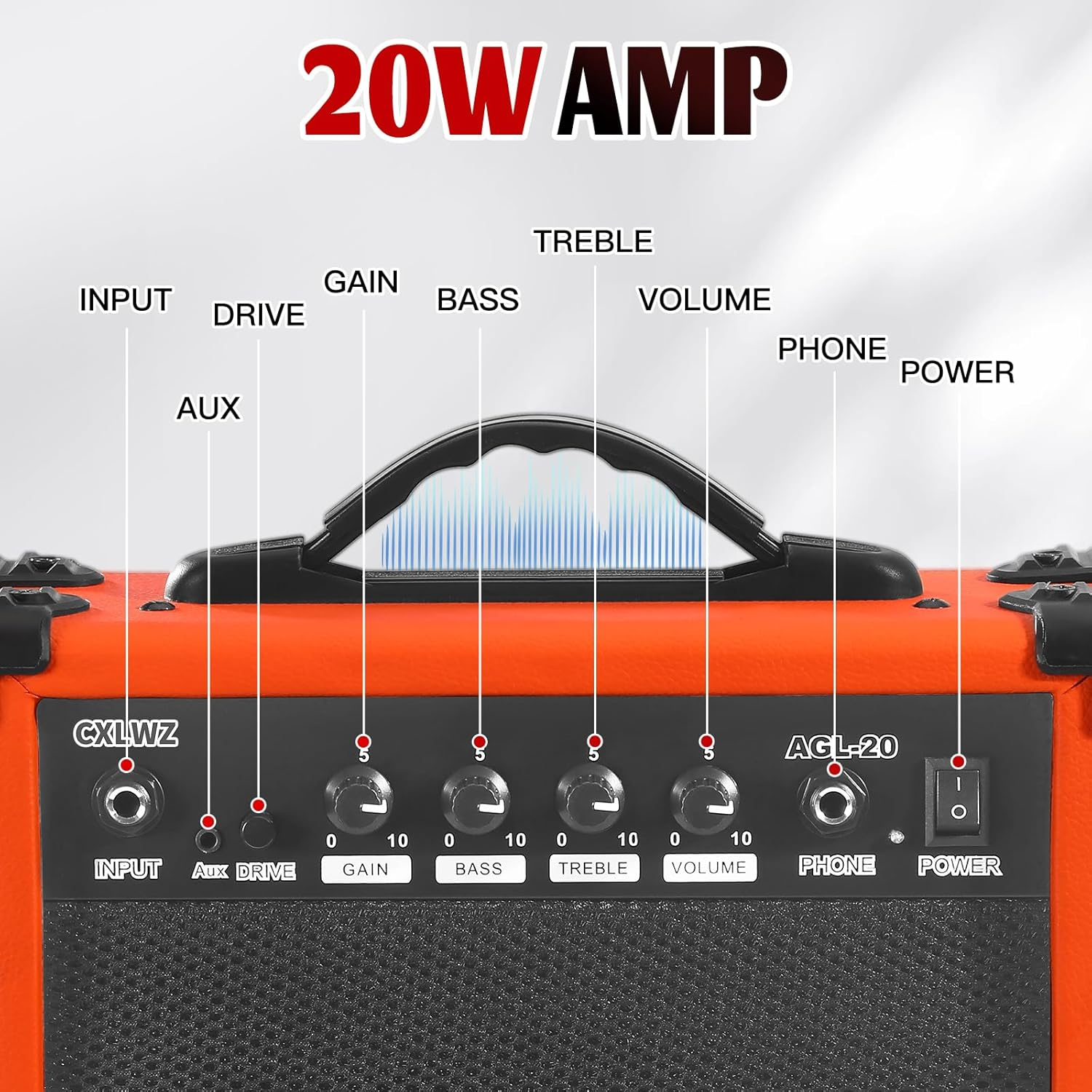 CXLWZ Electric Guitar Amp 20 Watt Amplifier Portable Amp with Headphone Input Gain Powe Including Professional Noise Reduction Cable （Orange） image number 6