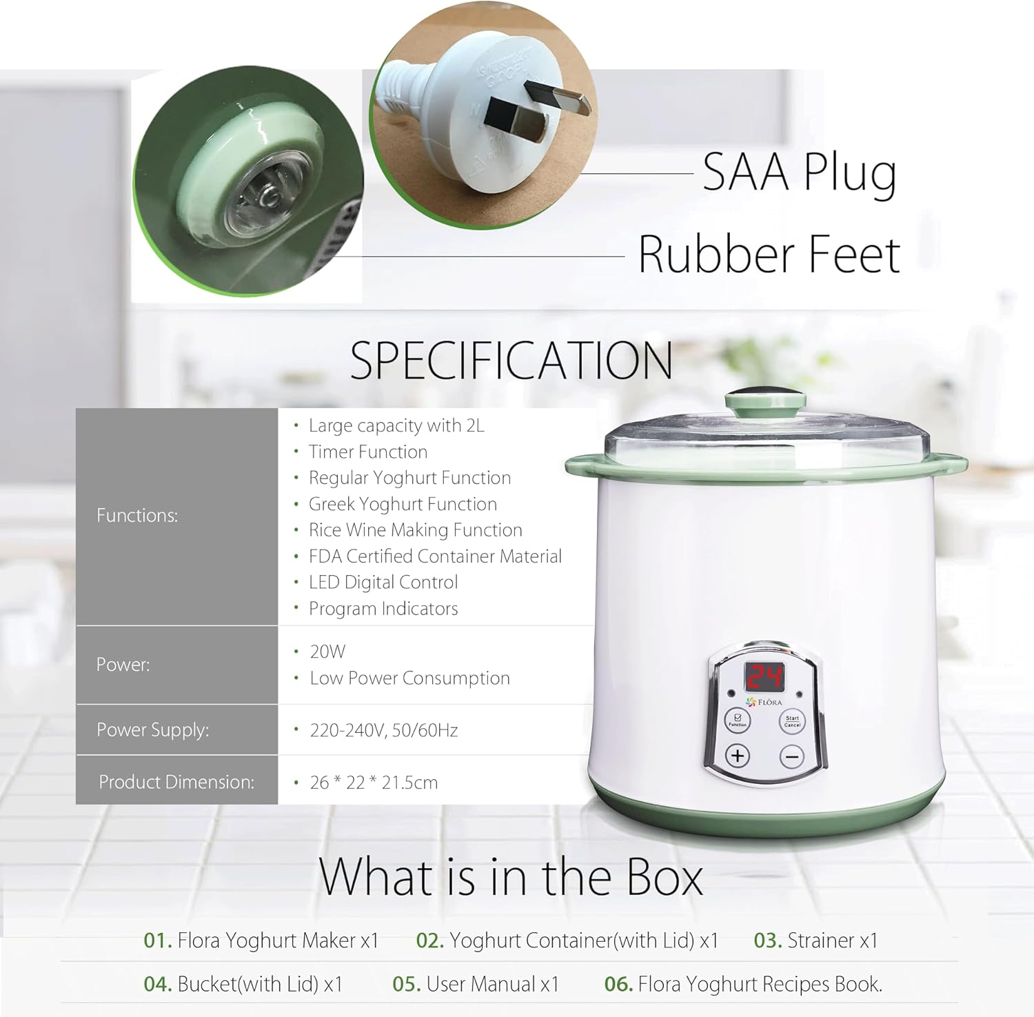 Flora Greek Yoghurt Maker Machine- Electric Yogurt Making with 2L Capacity-Automatic Function-Kitchen Tool for Rice Wine DIY Food Grade Machine-Fl-Yme-120 image number 1