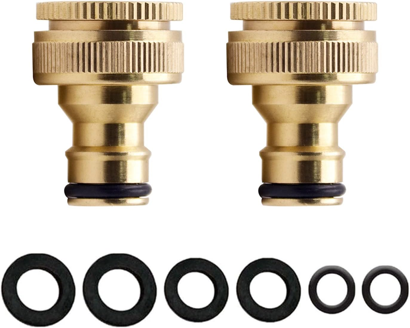 Brass 2-In-1 Outdoor Tap Connector Kit with 3/4 & 1/2 Inch Female Threaded Adapter, Quick Hose Pipe Fittings for Garden Tube (3 Pack)