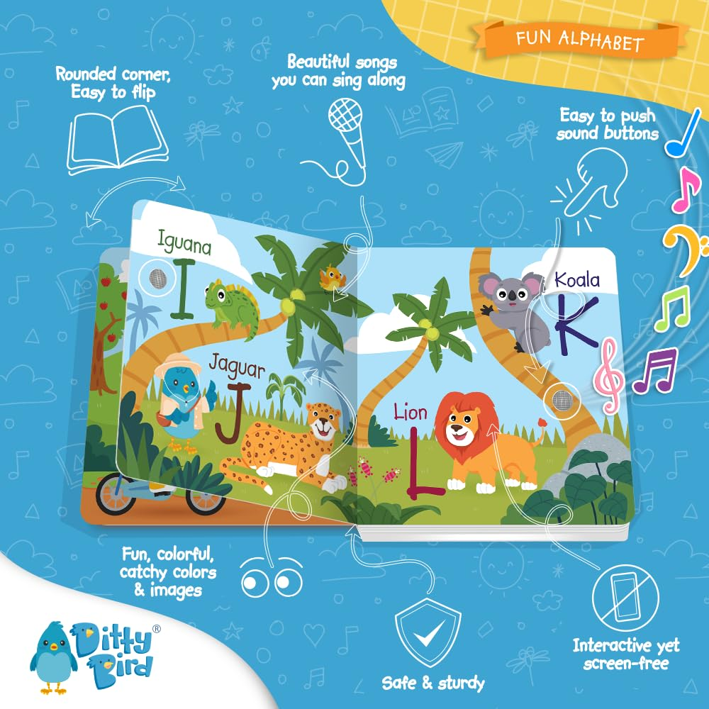Ditty Bird ABC Fun Alphabet Interactive Sound Book for Toddlers 1- 3 Musical Books for Preschoolers Early Learning Toy image number 5