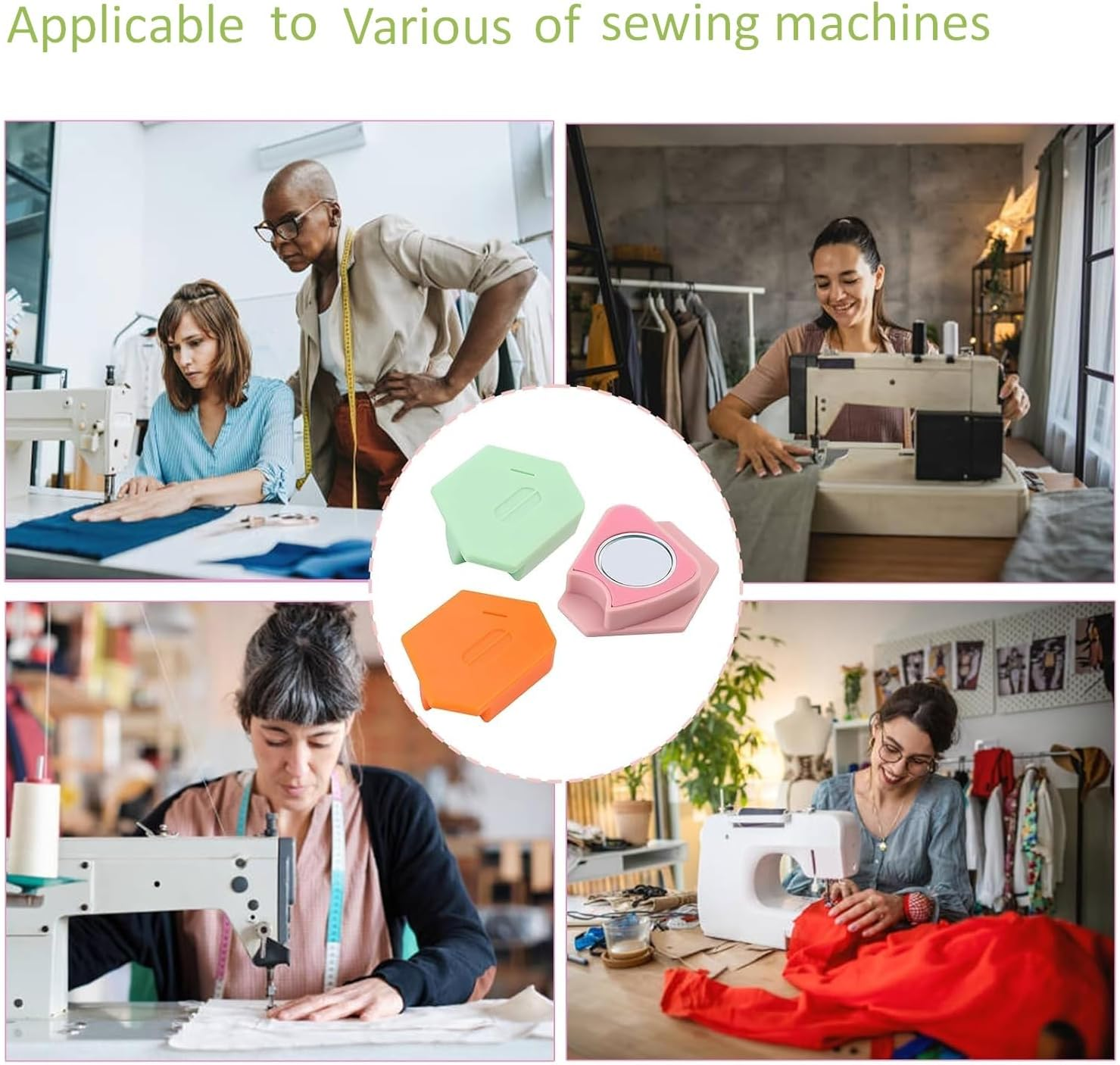 Leanockesa Magnetic Seam Guide for Sewing Machine,Multi-Purpose Tool Polygonal Strong Magnetic Gauge Seam Guide Hemmer Guide with Scale,Sewing Sewing Supplies Accessories(Pink Orange Green*1) - Pink image number 6