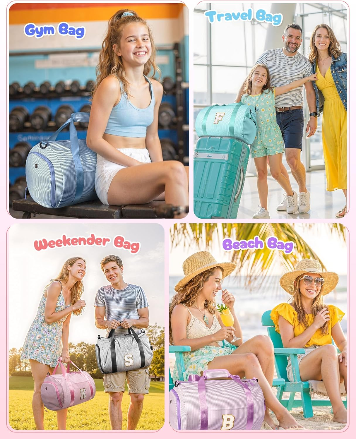 Vogewood Gift for Teenager, Girls Travel Duffle Bag, Kids Initial Overnight Duffel Bags with Shoe Compartment, Personalized Weekender Bag with Makeup Pouch, Teen Girl Gifts Trendy Stuff, Pink, C image number 3