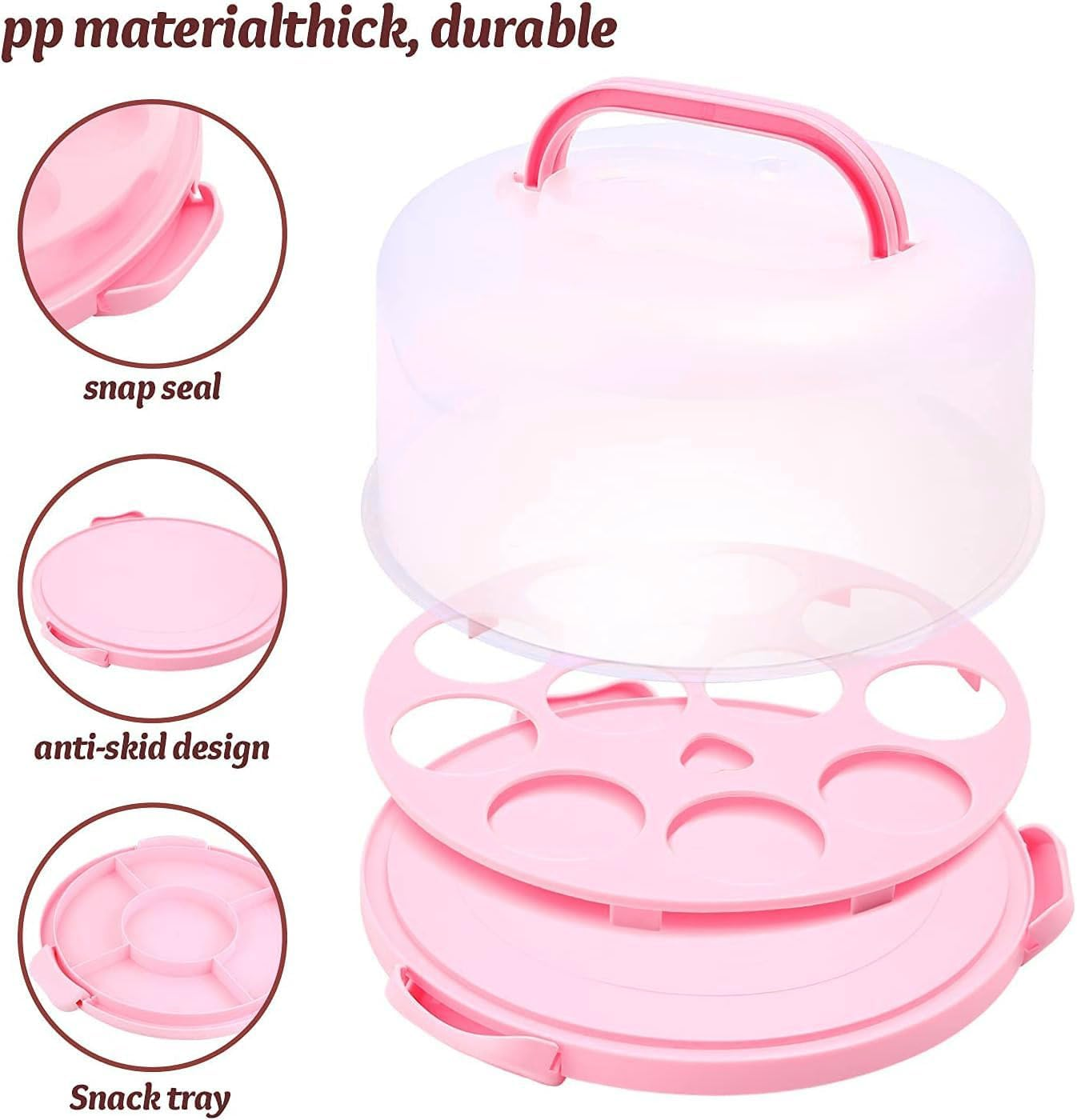 WADY Cake Carrier with Lid and Handle, Bpa-Free Cake Containers Cake Holder for Cake with 2 Handles Cupcake Carrier - Plastic Cover Two Sided Base for Transport Pies Nuts Fruit Perfect Gifts (8 Inch) image number 3