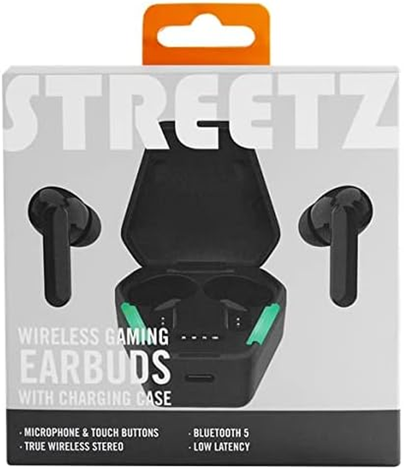 STREETZ TWS-115 Stereo Bluetooth Headphones, In-Ear Wireless Gaming Headphones, Bluetooth 5.0, Built-In Microphone and Quick Charging Case up to 15 Hours Music Playback, Comfortable Normal image number 1