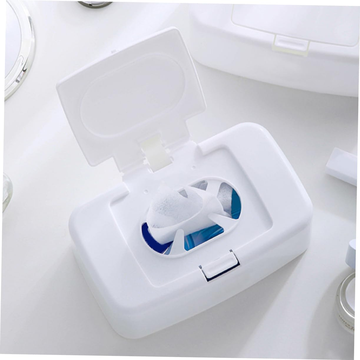 TIDTALEO 4Pcs Plastic Wipe Box Reusable Tissue Holder Push Button White for Living Room Bedroom Nursery Storage image number 3