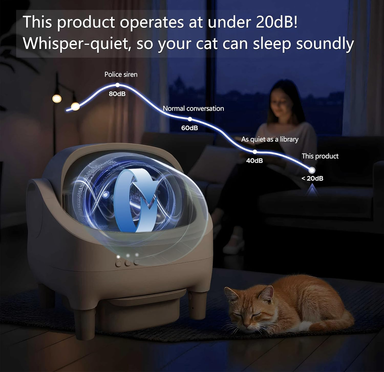 Self Cleaning Cat Litter Box, Open Top Automatic Cat Litter Box for Multiple Cats with App Control and Safety Protection, Odor-Free Waste Disposal Includes Trash Bags image number 2