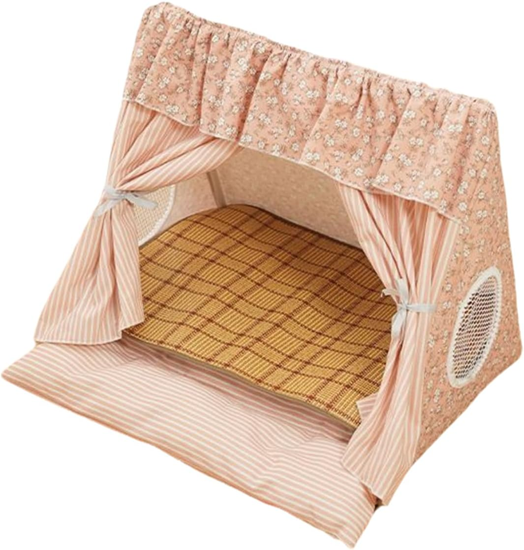 AIMALL 20.08 X 18.9 X 18.5 Inch Cat Tent, Semi-Closed Pet Kennel, Removable Washable Bed, Four Seasons Universal, for Small Dogs and Medium Cats, Pink/Green