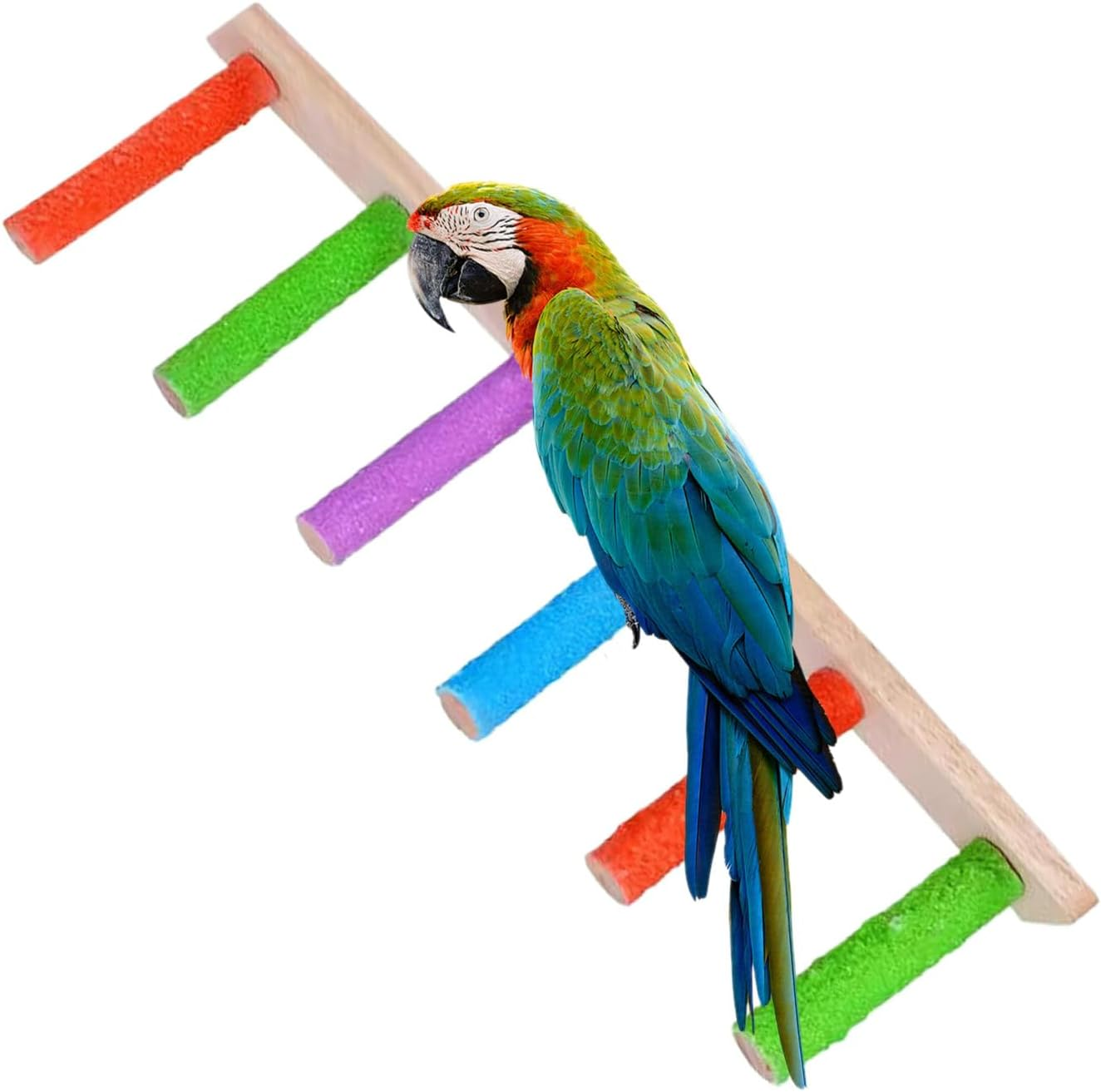 Bird Ladder - Wooden Swinging Bird Cage Ladder - Heavy Duty, Multifunctional Claw Sharpening Tools, Interactive Crate Accessories for Parakeet Conures Lovebird