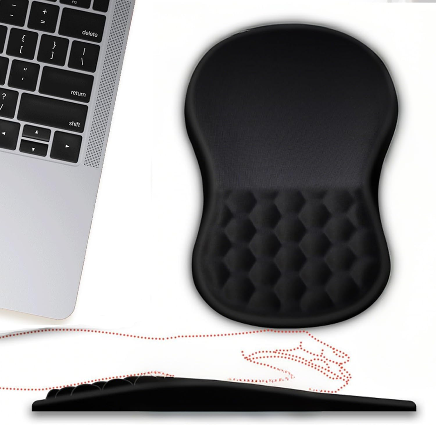 Mouse Pad Wrist Support, Ergonomic Mouse Pad with Wrist Rest, Comfortable Computer Mouse Pad for Laptop, Pain Relief Mousepad with Non-Slip PU Base for Wireless Mouse & Desk image number 5