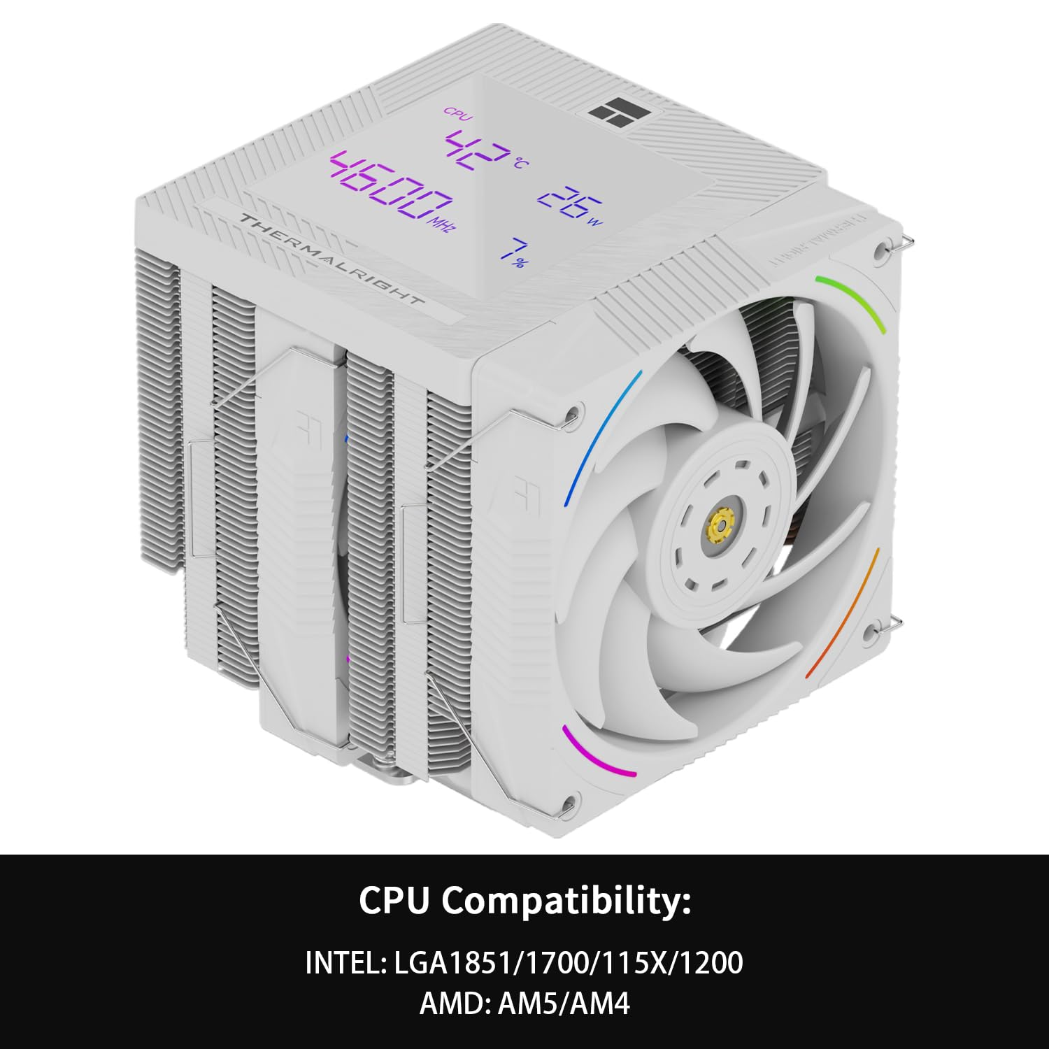 Thermalright Phantom Spirit 120 Vision Snow CPU Air Cooler, Twin Tower Radiator 2150RPM Speed,480X480 Resolving Power IPS Screen with 3.95In,Computer Cooler for Intel Lga1851/1700/115X,Am4/Am5 image number 4