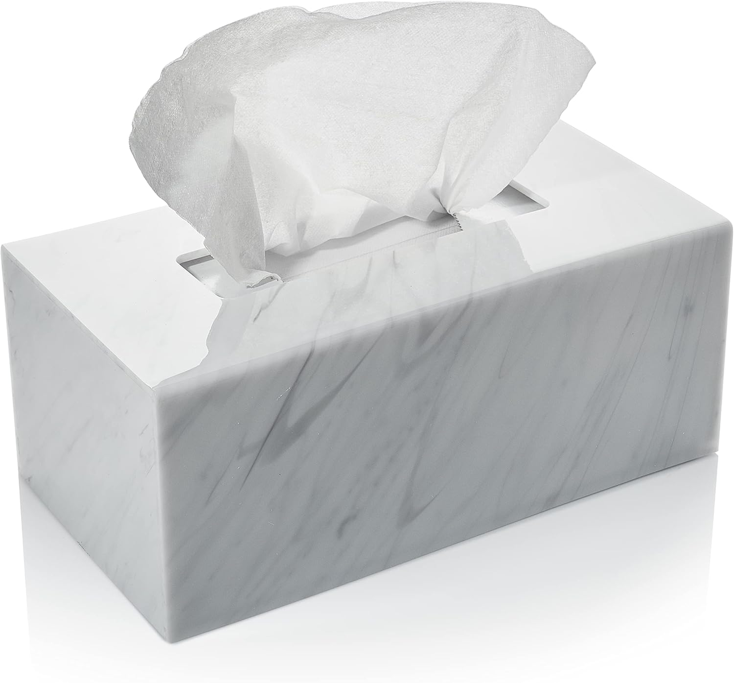 Acrylic Tissue Box Holder, Clear Tissue Box Dispenser for Facial Tissue, Napkins, Dryer Sheets. Perfect Cover for Bathroom, Desks, Countertops, Vanity, Bedroom, Night Stands (Rectangle, Marble)