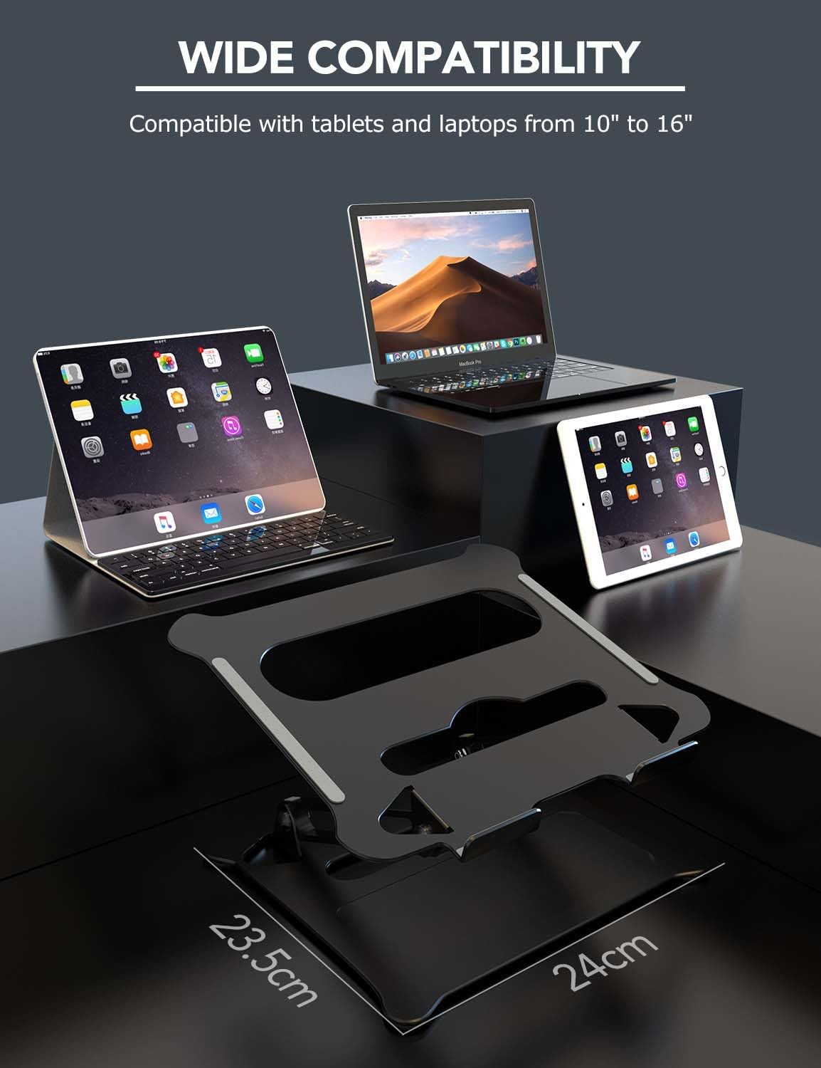 PHOCAR Laptop Riser Adjustable Laptop Stand Foldable Aluminum Portable Computer Stand Laptop Holder Compatible for Macbook,Hp, Lenovo,Surface,Dell, ASUS, Laptops up to 17 Inch