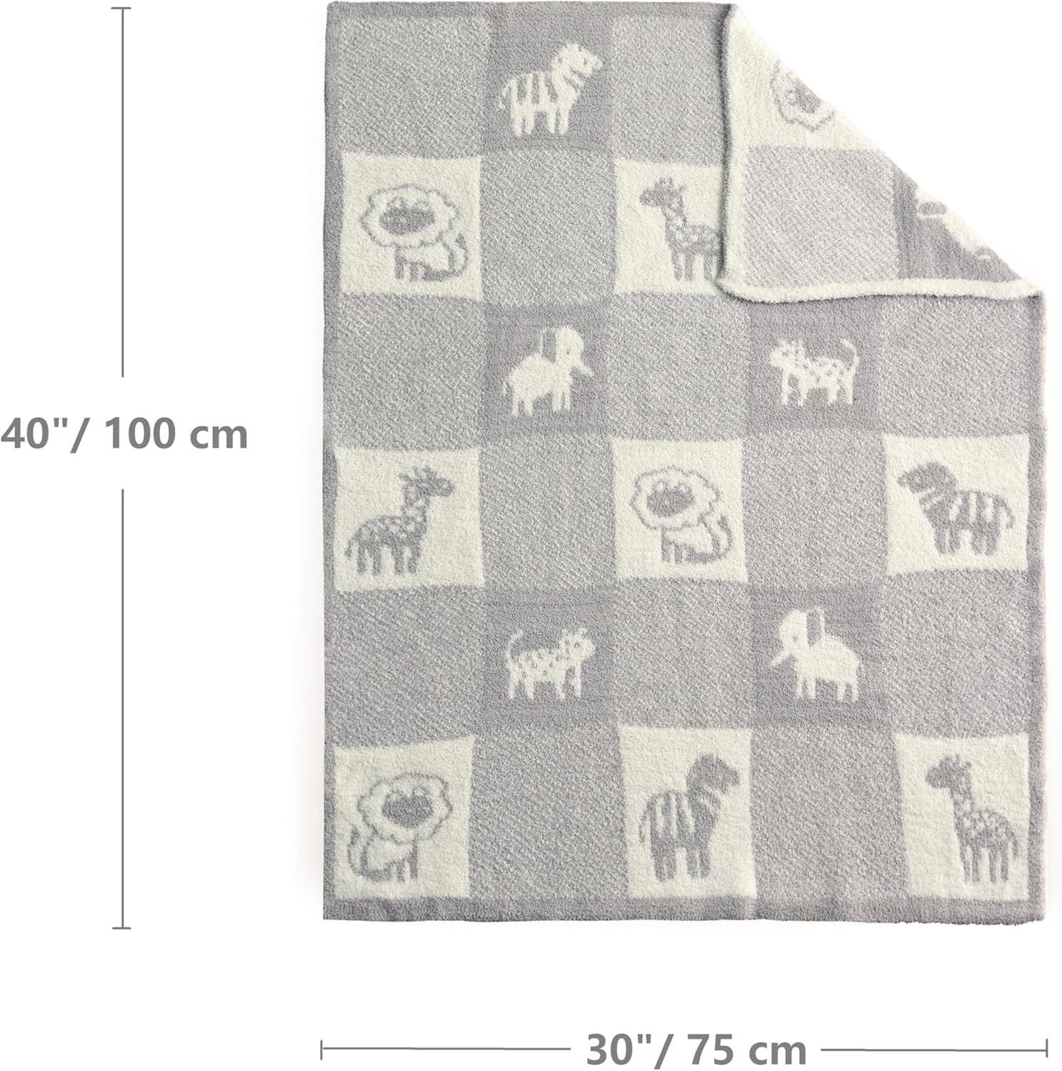 CREVENT 76X102Cm Cozy Soft Warm Chenille Baby Blanket for Girls Boys, Newborn Essentials for Infant, Baby Shower - Animal Grey image number 1