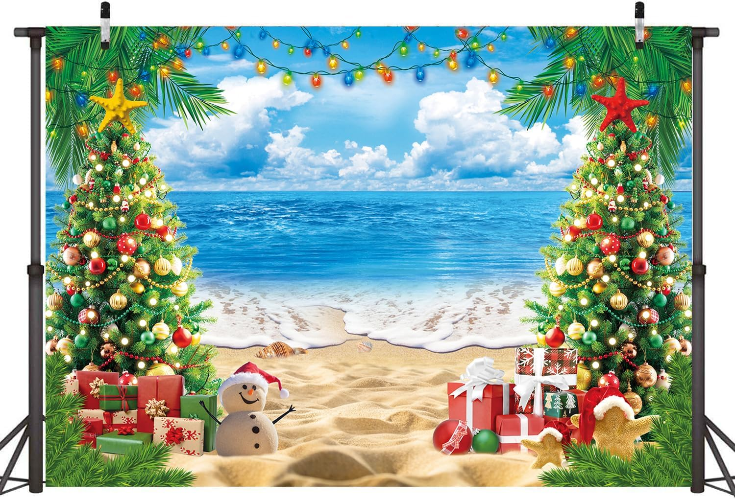 July Christmas Backdrop 8X6Ft for Photography Summer Beach Christmas Tree Decoration Background Tropical Hawaiian Xmas Party Supplies Photo Props image number 1