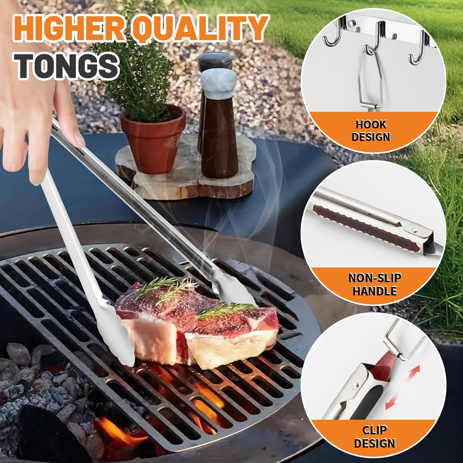 BBQ Tool Set, Stainless Steel Grill Accessories Tools for Outdoor Grilling Cooking Camping, Heavy Duty Grill Spatula, Tong, Fork, Basting Brush & Cleaning Brush, Travel Bag (Black) image number 1