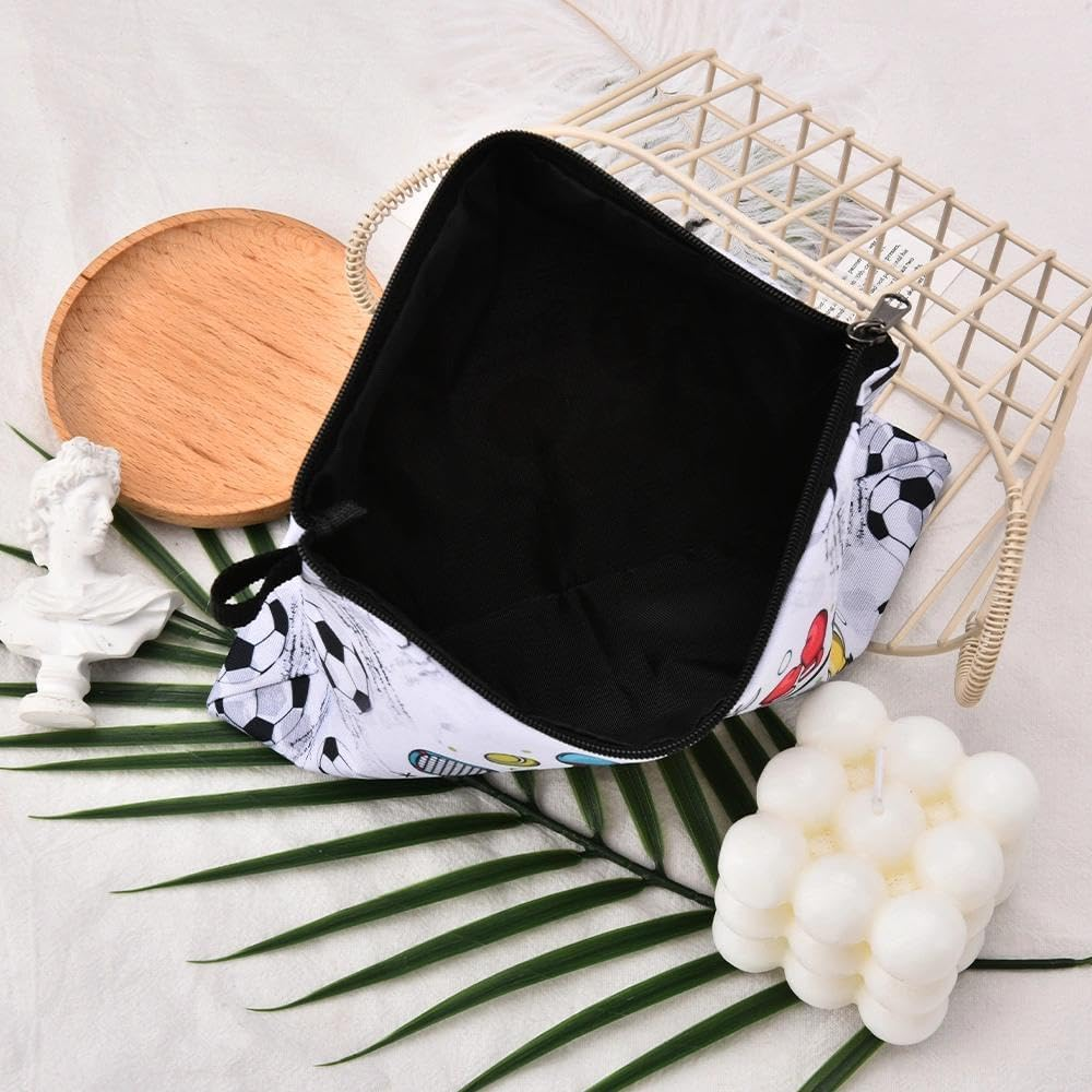 Sports Makeup Bag Multi-Sport Design Canvas Cosmetic Pouch for Sports Lover Soccer Fan Portable Fitness Toiletry Organizer for Women Men Athlete Travel Gym Party Favor Gift​ image number 6