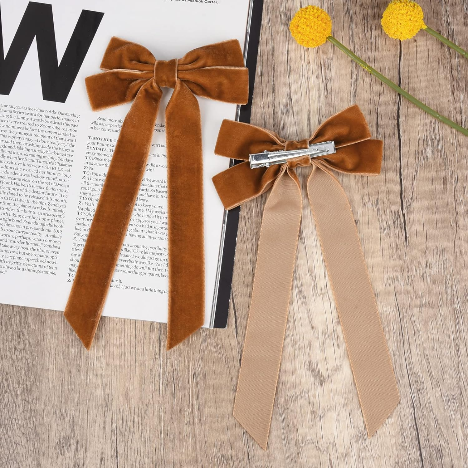 Velvet Hair Bow, Pack of 2 Exquisite Hair Clips with Bow, Velvet Hair Bows Elegant Hair Accessories Bow for Girls Women Everyday Party Wedding Hair Accessories (Brown) image number 4
