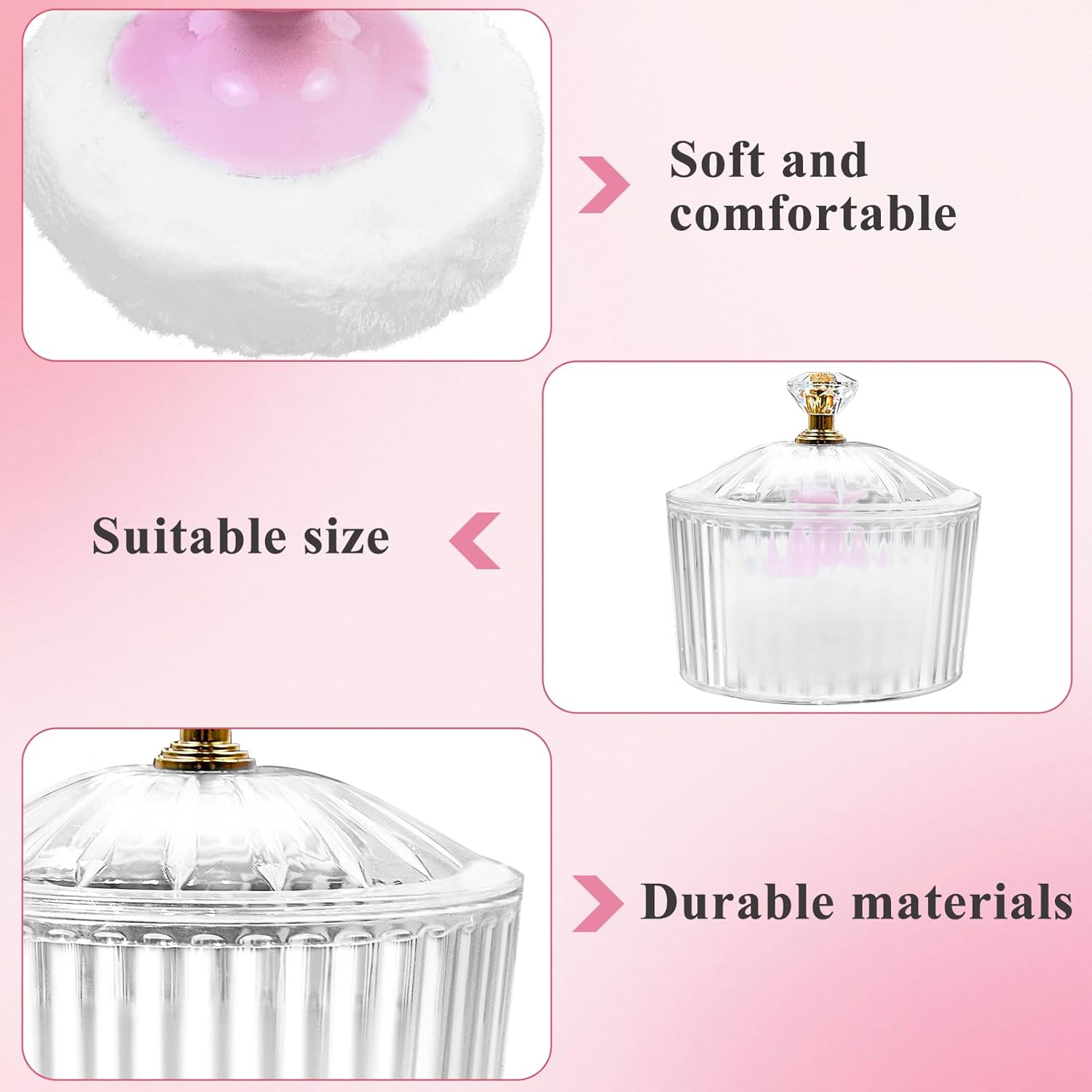 5Pcs Dusting Powder Container with Puff, 3.4 Inch Acrylic Body Powder Containers with Large Soft Puff Loose Dusting Powder Container Reusable Powder Applicator for Women Baby Body Face Makeup - White-3 image number 5