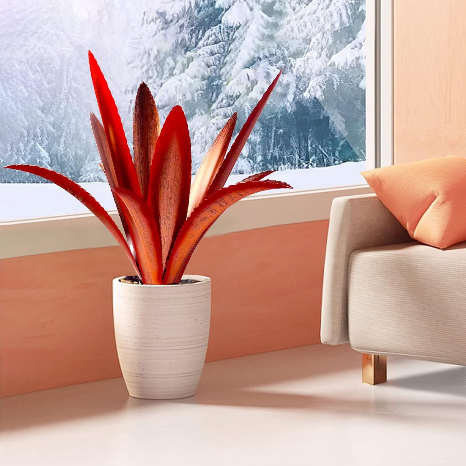 TOMBABY Enlarge Thickened Wind Resistant Metal Agave Garden Art Metal Plant Country Garden Sculpture Statue Outdoor Decoration Agave Metal Plant Courtyard Garden Lawn Ornament Gift (1, 12 Leaves Red) - 5, 1 Solar Blue image number 3