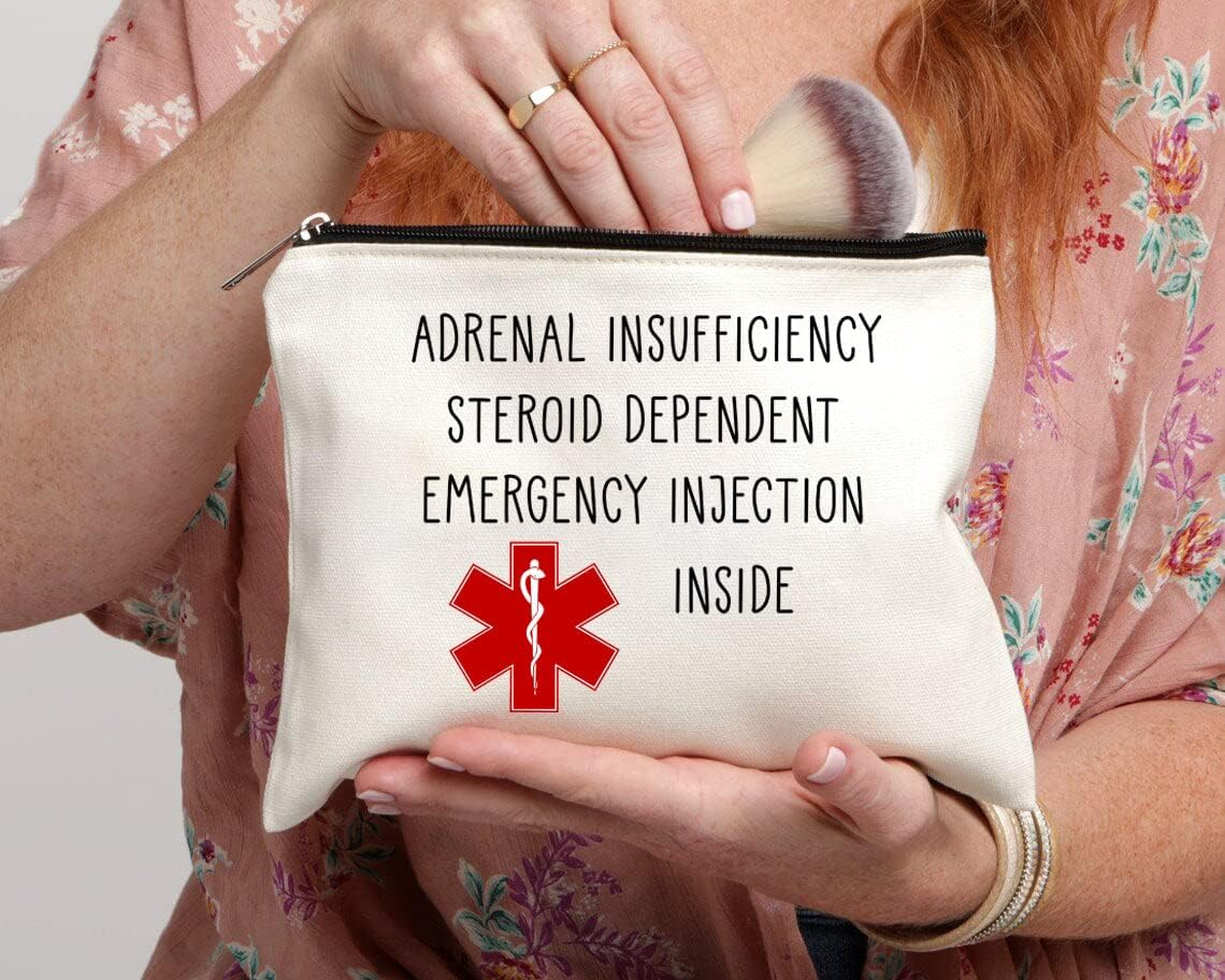 Yanashop88 Adrenal Insufficient Steroid Dependent Emergency Injection inside Makeup Bag - Travel Makeup Bag with Emergency Injection Compartment - White Cosmetic Bag for Women-Adults, White, 7&rdquo;X9.8&rdquo; image number 1