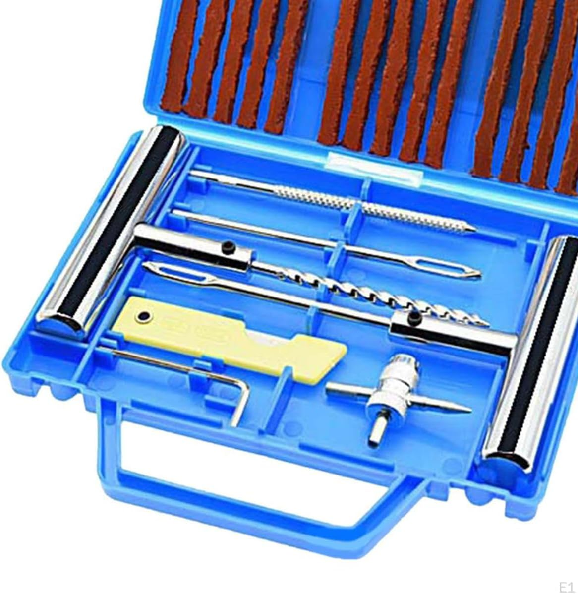 AIMALL 23PCS Tyre Repair Kit for Car Truck Motorcycle Bicycle, Emergency Puncture Plug Patch Set with T-Handle Reamer, Valve Core Tool, 15 Strips, Case 6.69X5.71X1.02In image number 2