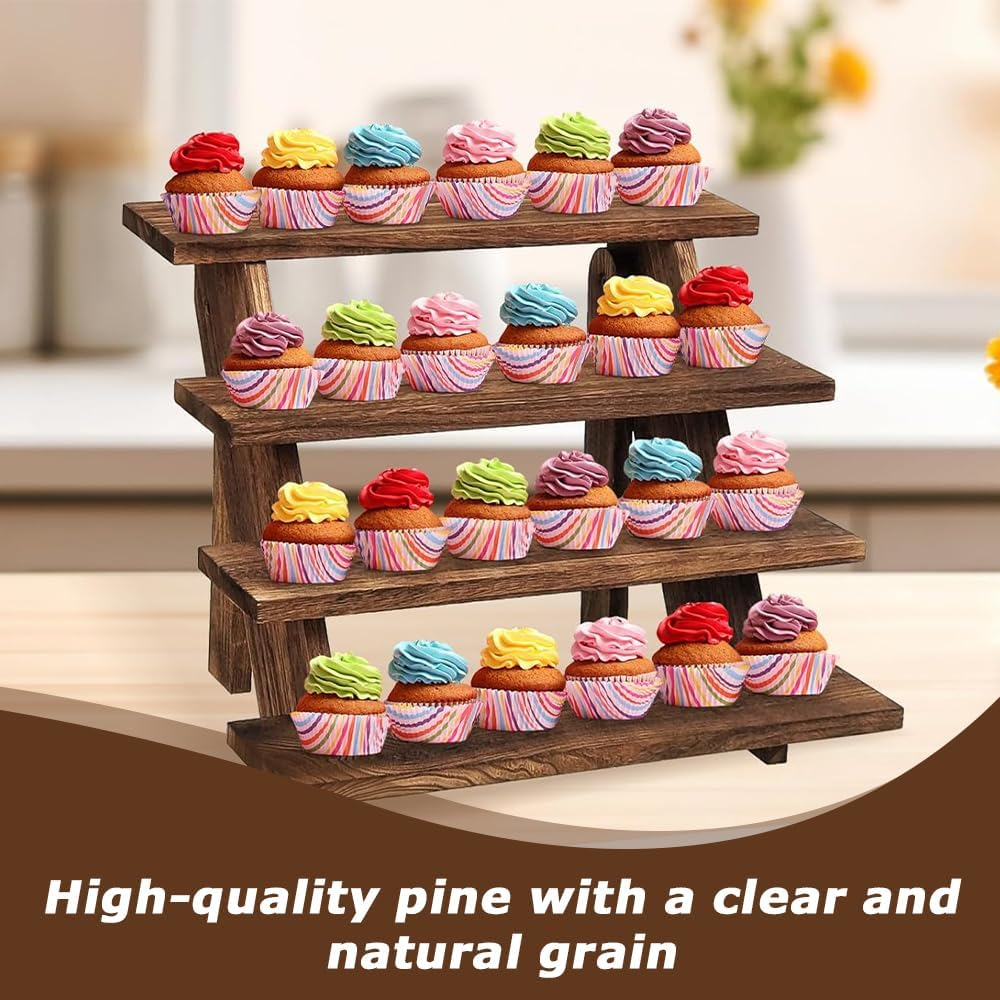 4-Tier Wooden Display Shelf, Desktop Tiered Plant Stand, Space-Saving Tabletop Organizer Rack, for Small Spaces Books & Decor (43 X 33.5 X 34.5CM)