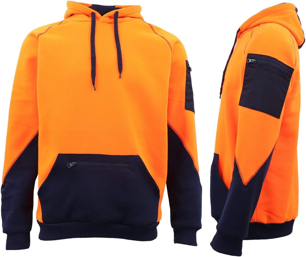 Zmart Australia HI VIS Safety Fleece Pullover Hoodies Workwear Kangaroo Arm Pen Pockets Jacket