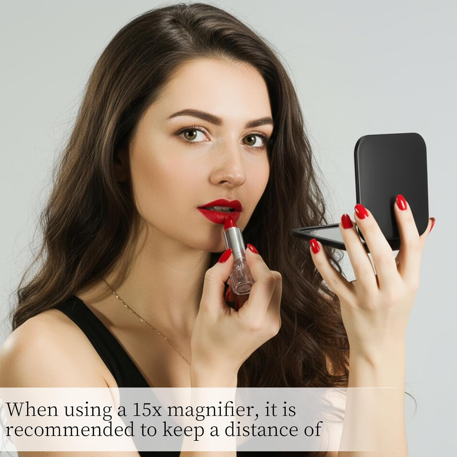 LXUEJIE Compact Mirror with Magnification 15X Double-Sided Travel Mirror Portable Cosmetic Mirror Foldable Makeup Mirror for Travel Precision Makeup (Black) image number 4