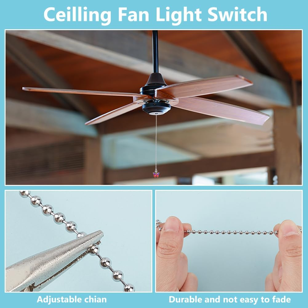 WEBEEDY Pack of 16 Butterfly Ceiling Fan Pull Chain Enamel Butterfly Pendant Pull Chains Extensions Decorations Ball Bead Chain with Connector for Decor Replacement image number 2