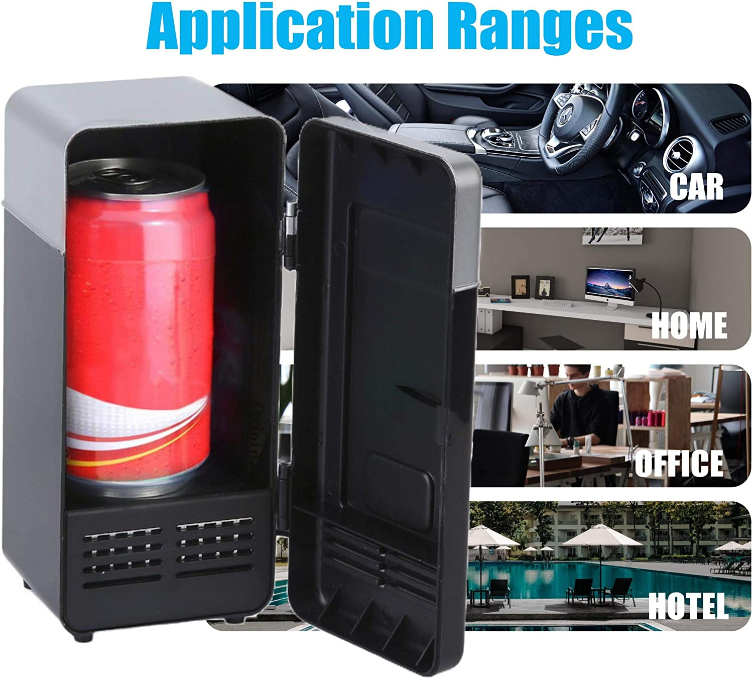 Mini USB Fridge, LED Mini USB Refrigerator for Car, Office and Home (Black) - Black image number 3
