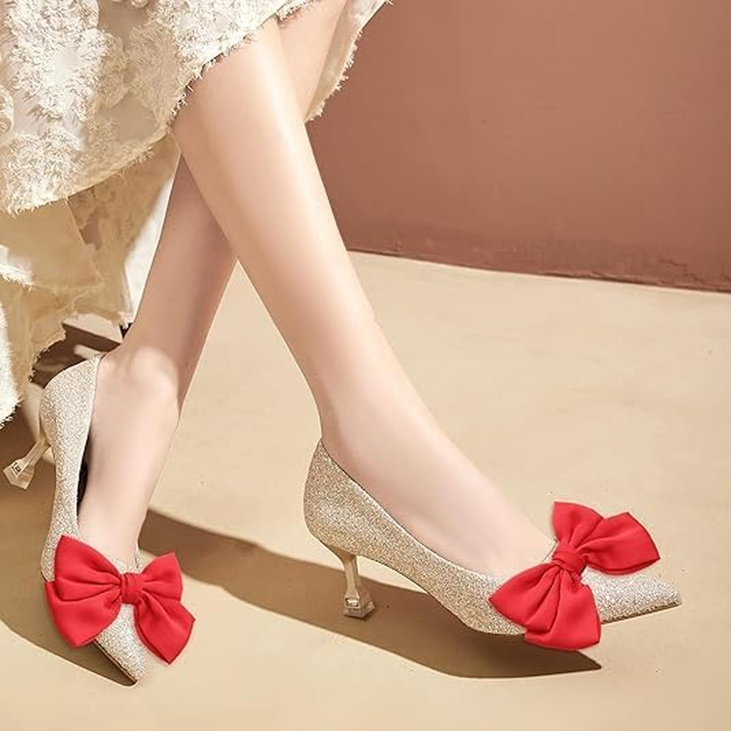 Satin Bow Solid Color Shoe Clips Elegant Wedding Party Shoes Decoration Bag Clothing Hair Accessories 2 Pcs image number 3