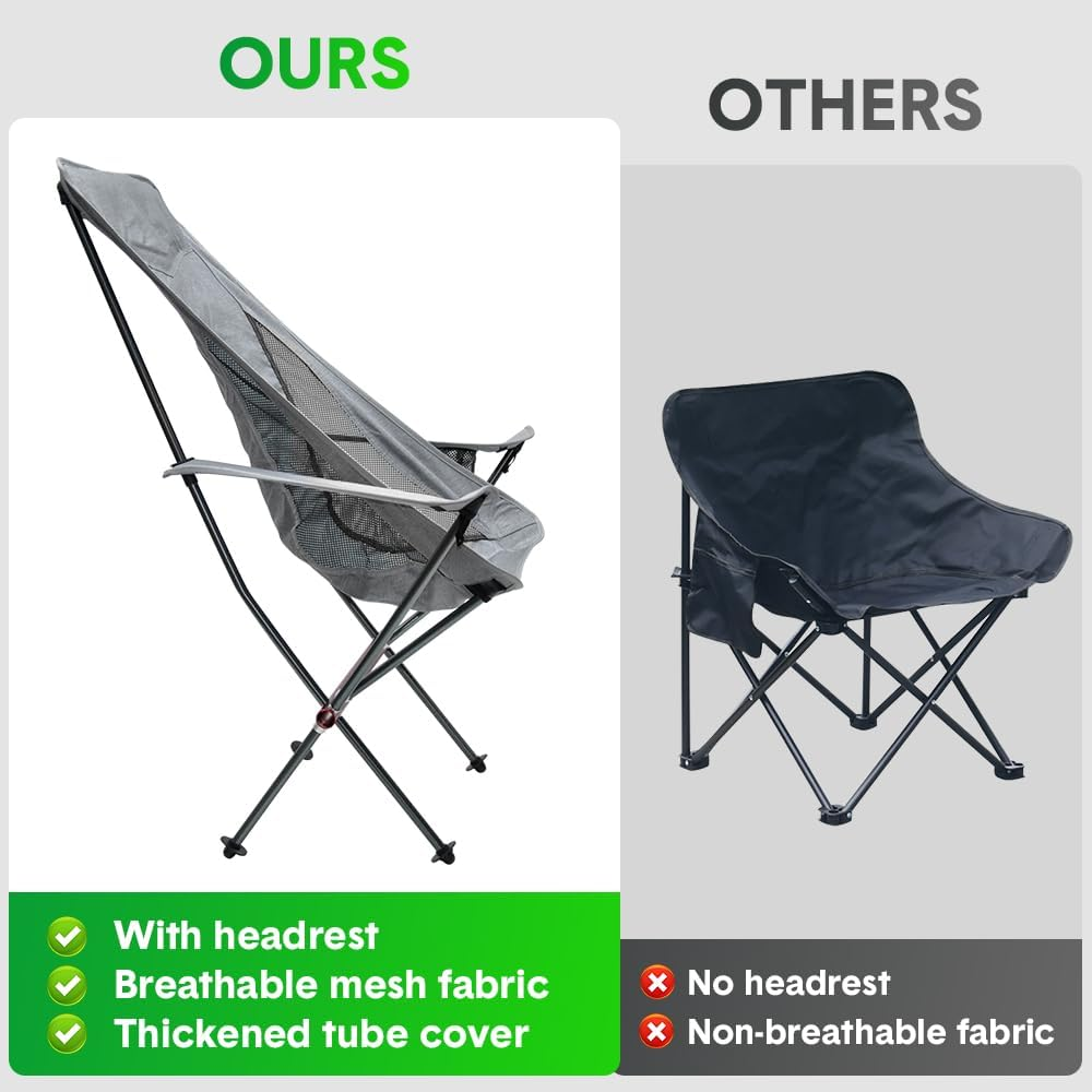 ALSTON Portable Camping Moon Chair Lightweight Aluminium Folding Chair High Back Seat Load up to 150Kg with Armrests for Picnic Beach Travelling Garden Grey image number 2