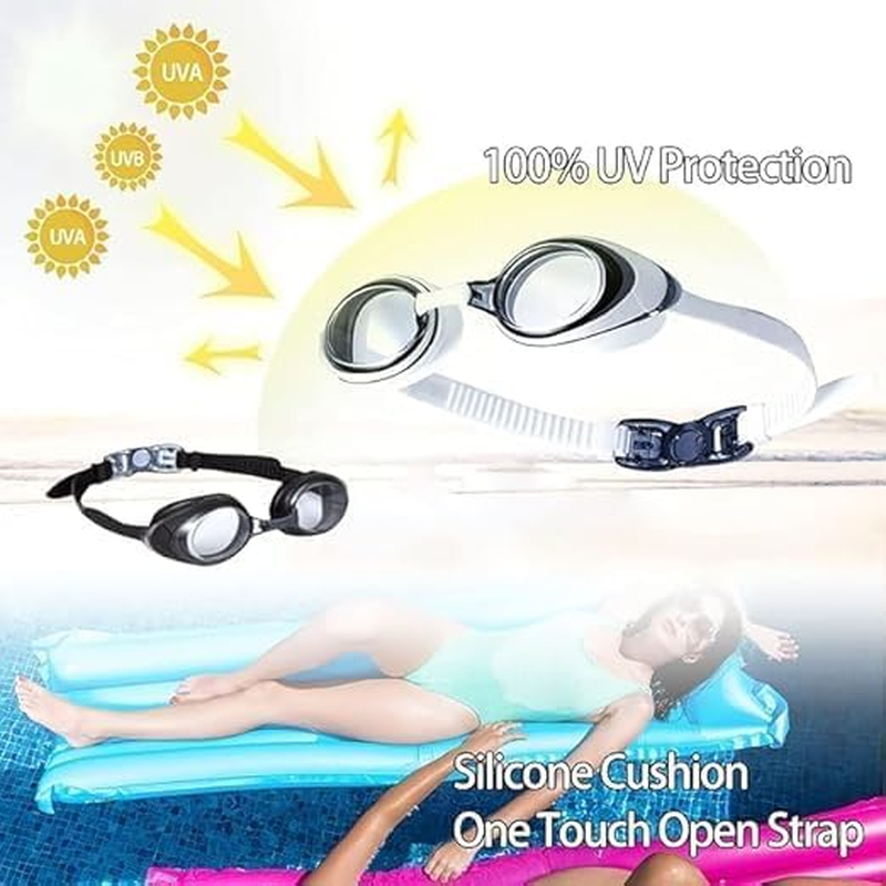 Swimming Goggles, Anti-Fog UV Protection, 2-Pack, Black and White, Silicone Cushion image number 2