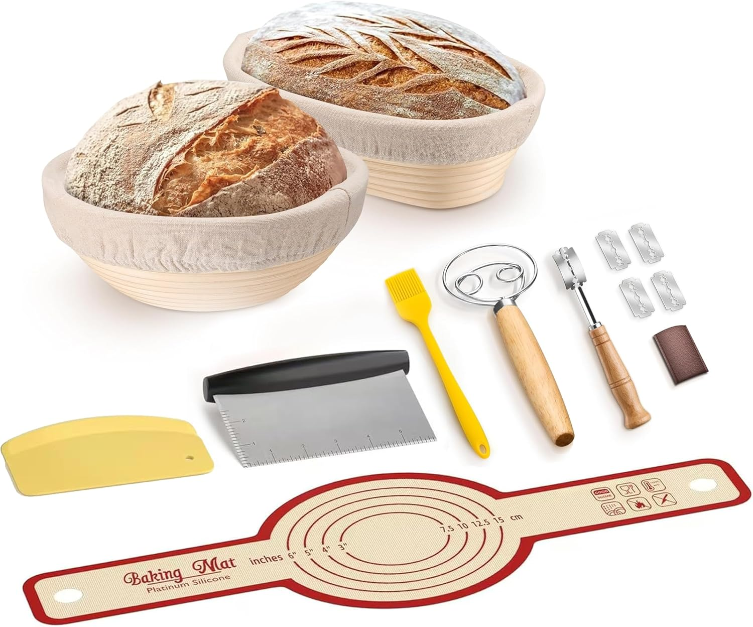 Banneton Basket Set, Complete Sourdough Baking Kit with 9'' round and 10'' Oval Proofing Bowls Bread Baskets, Sling, and Other Bread Making Supplies Tools - Ideal for Artisan Bread image number 2