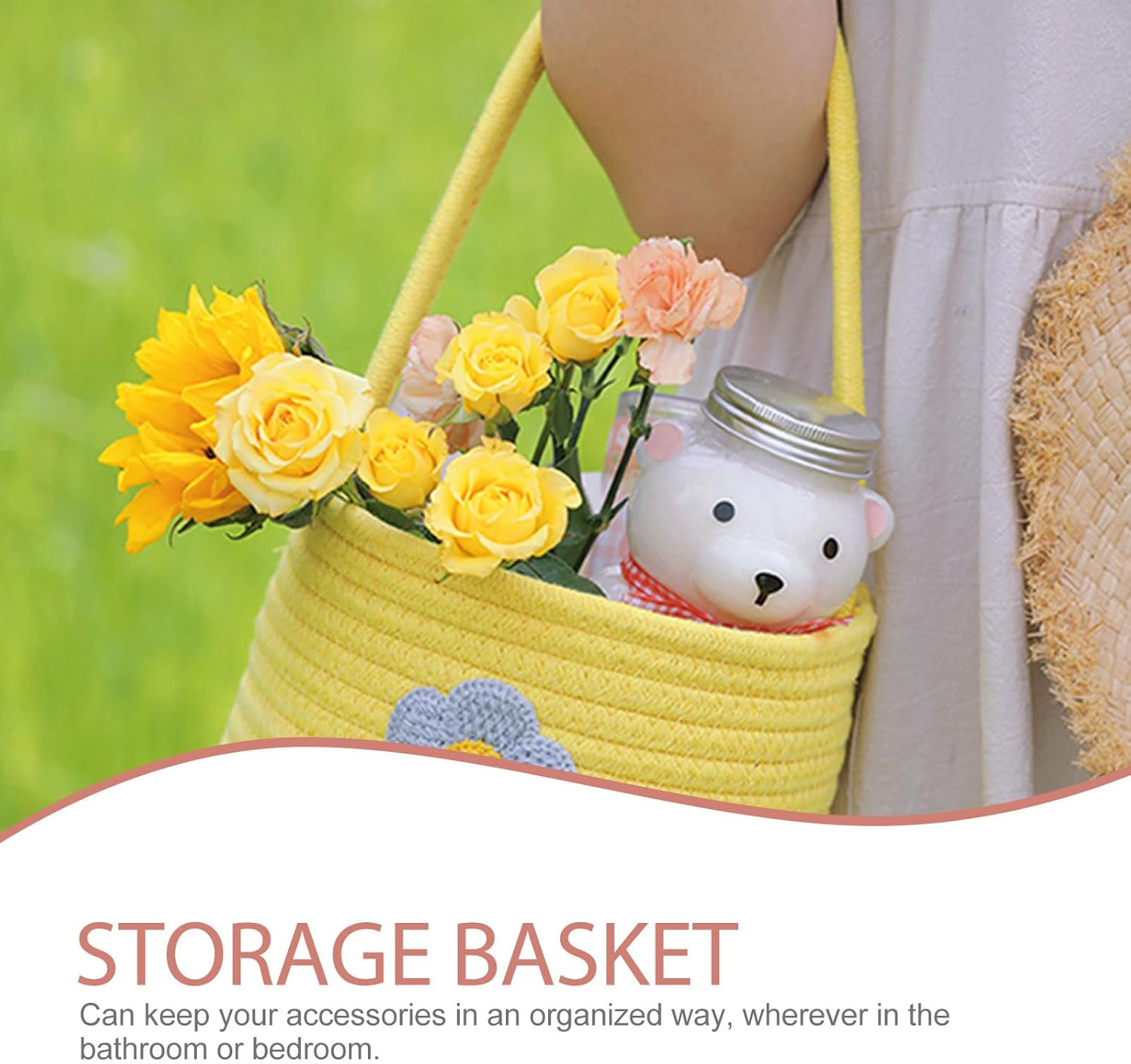 Holibanna Easter Baskets Small Knitted Cotton Rope Tote Bag Easter Eggs Bucket Picnic Basket Clothing Storage Basket for Days Decoration