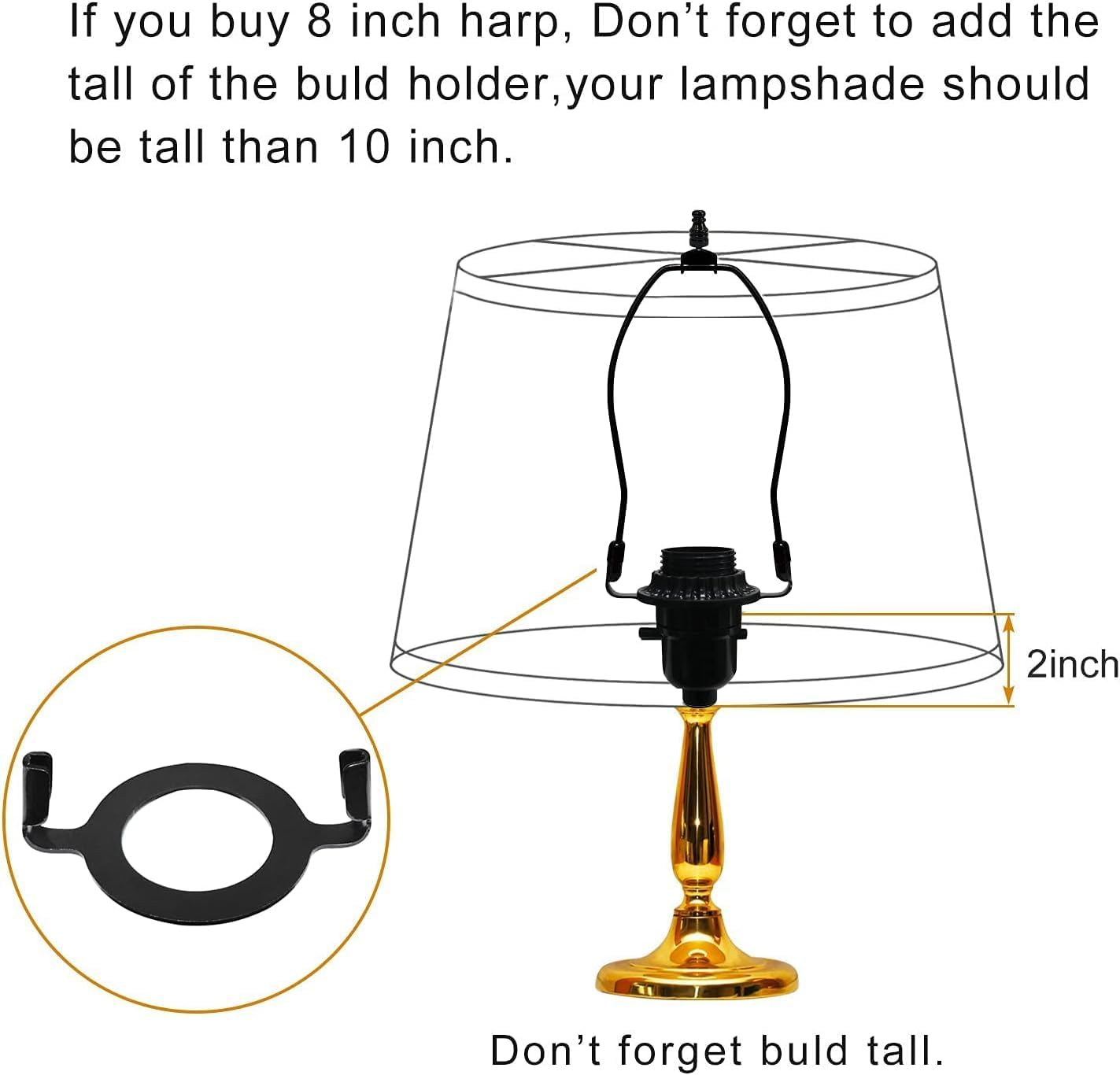 WADY 4PCS Black Metal Lamp Harp Holder Adapters (1.65") - Non-Slip E27 Threaded Base Compatible Lampshade Saddle Adapter, Harp Holder for Secure Shade Installation (Silver) image number 6