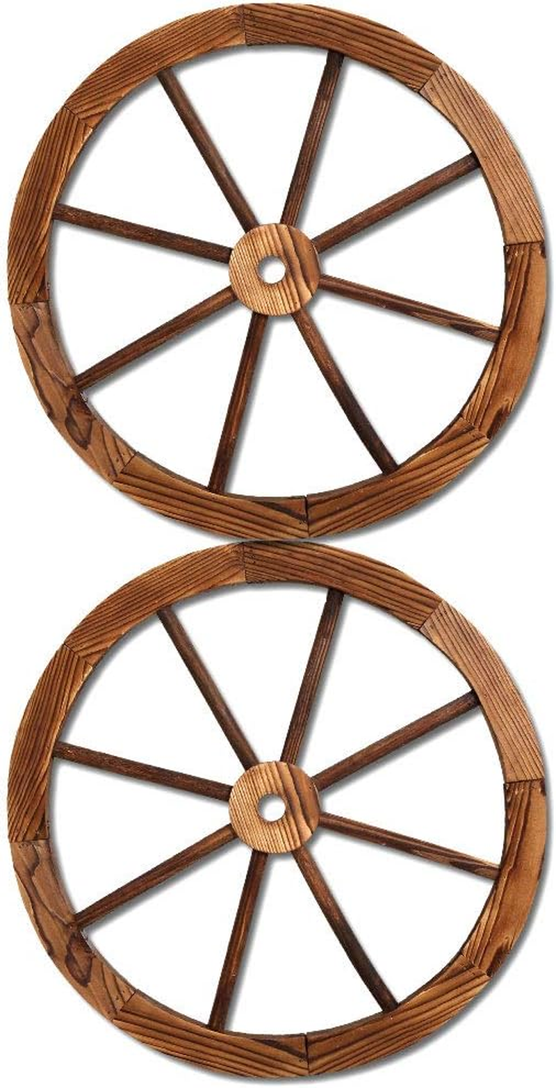 Gardeon Garden Ornaments, Set of 2 Fir Wood Gardening Decorations Vintage Decor Wooden Wagon Wheel Home Indoor Outdoor Yard Setting Decoration, Durable Rustic Charm image number 6