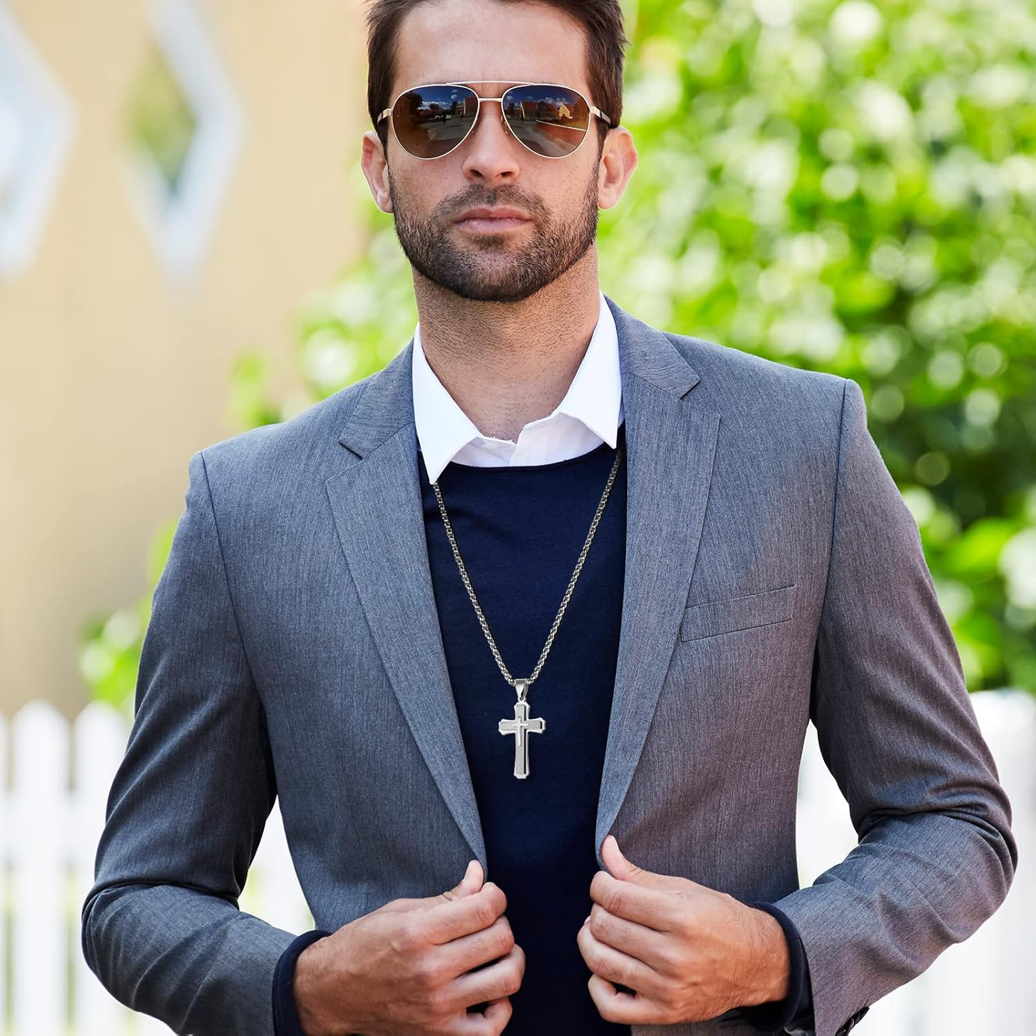 Pendant Cross for Car Rearview Mirror Hanging Accessories Cross Charm Car Mirror Decor Hanging Ornament for Auto Interior Truck Christian Cross Necklace for Men Women Jesus Holy (Silver) - Gold image number 6