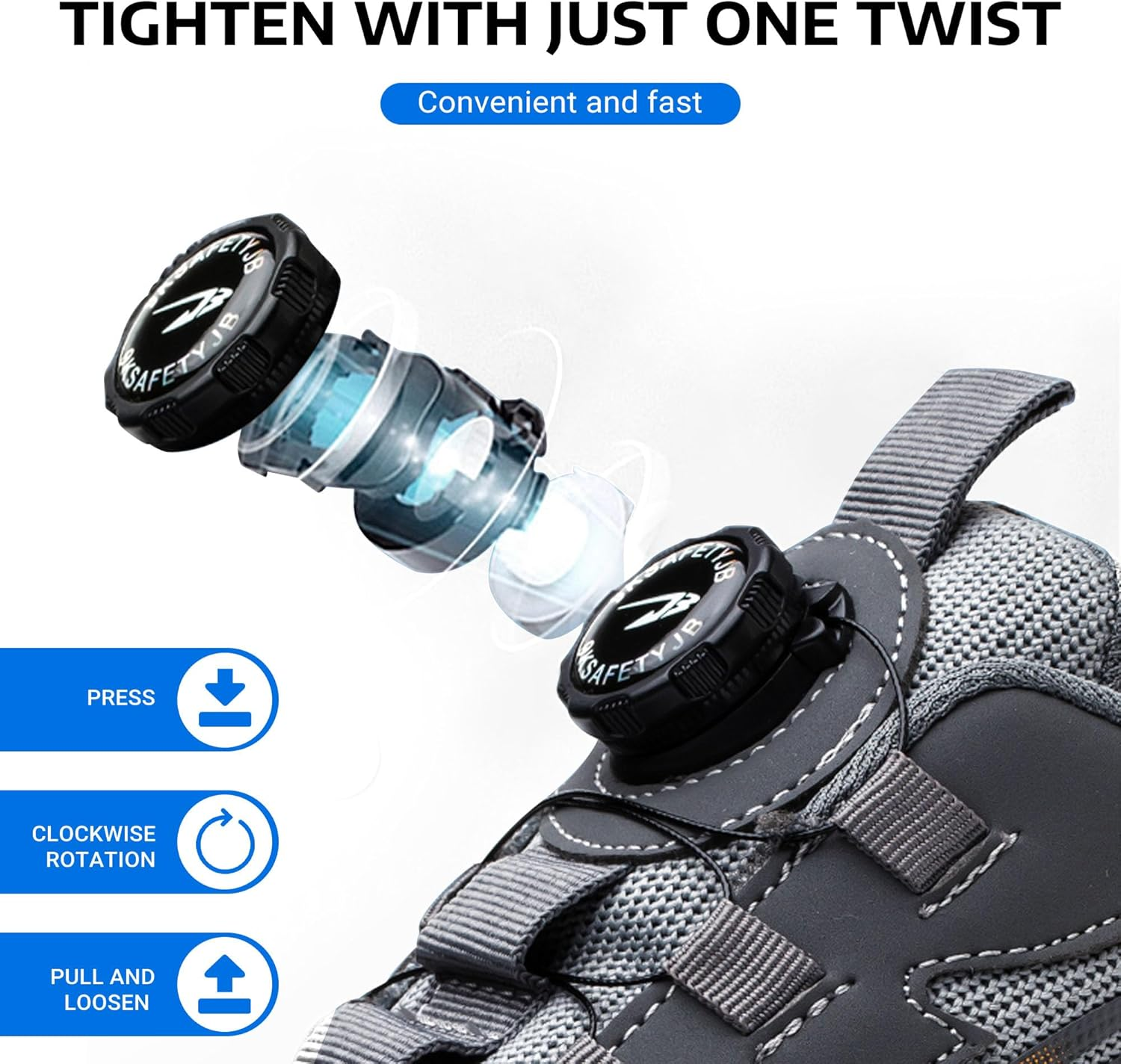 USOR Steel Toe Shoes for Men Women Non Slip Work Shoes Rotating Button Shoelaces Indestructible Steel Toe Sneakers Lightweight Air Cushion Composite Toe Safety Shoes image number 2