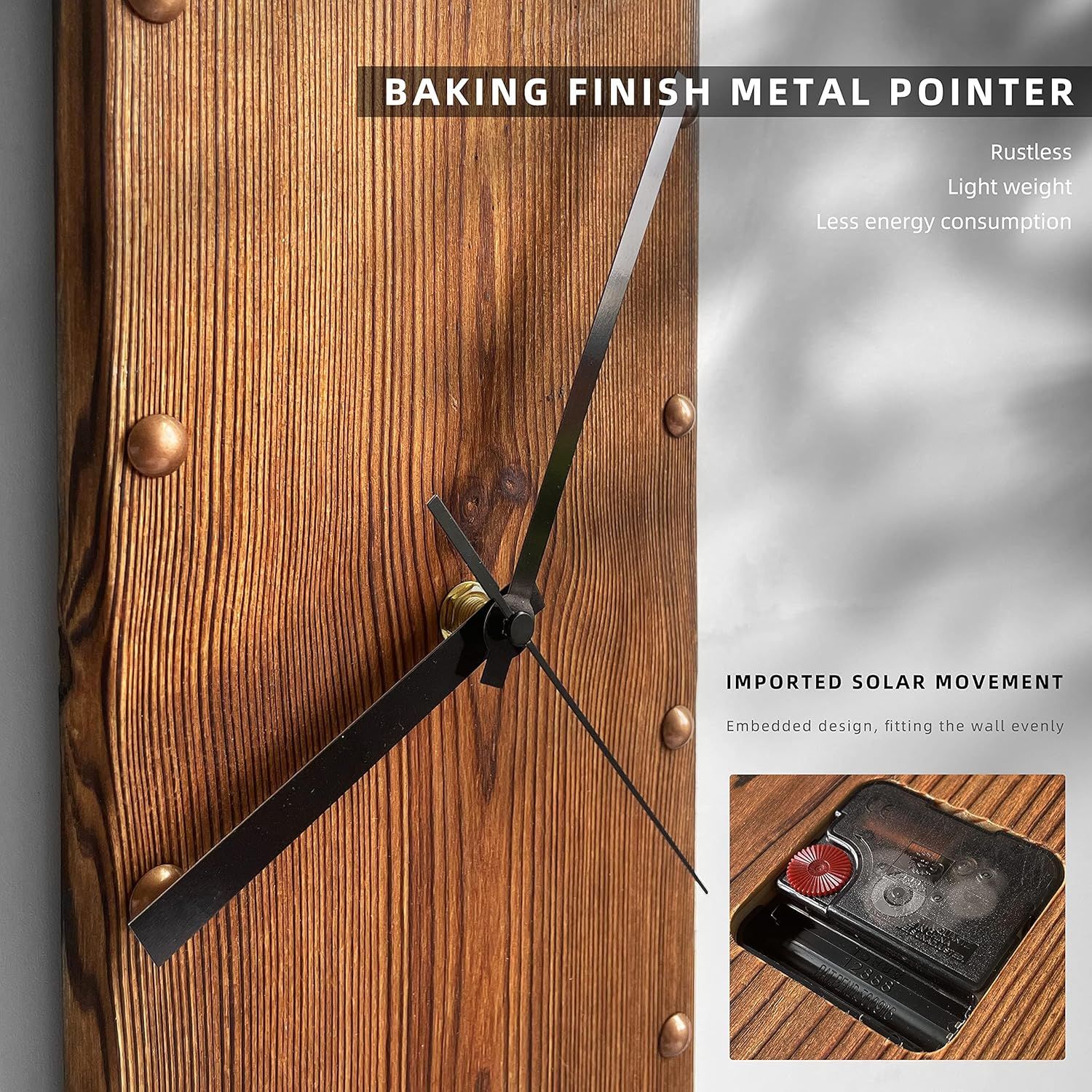 KOLYMAX Wooden Wall Clock Silent Non-Ticking, Frameless Rectangle Art Wall Clocks Farmhouse Wall D&eacute;cor，Handmade Clocks Decorative for Home Living Room Kitchen Office, 5.78 X16.6Inch Rustic image number 1