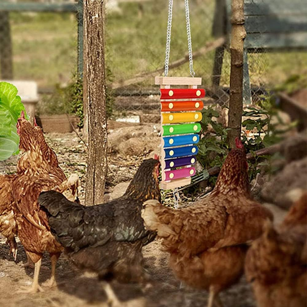 Chicken Toy Chicken Xylophone Toy Wooden Suspensible Hen Musical Toy with 8 Keys Pecking Toy Hanging Feeder Toy for Chicken Bird Parrot Macaw Hens () image number 4